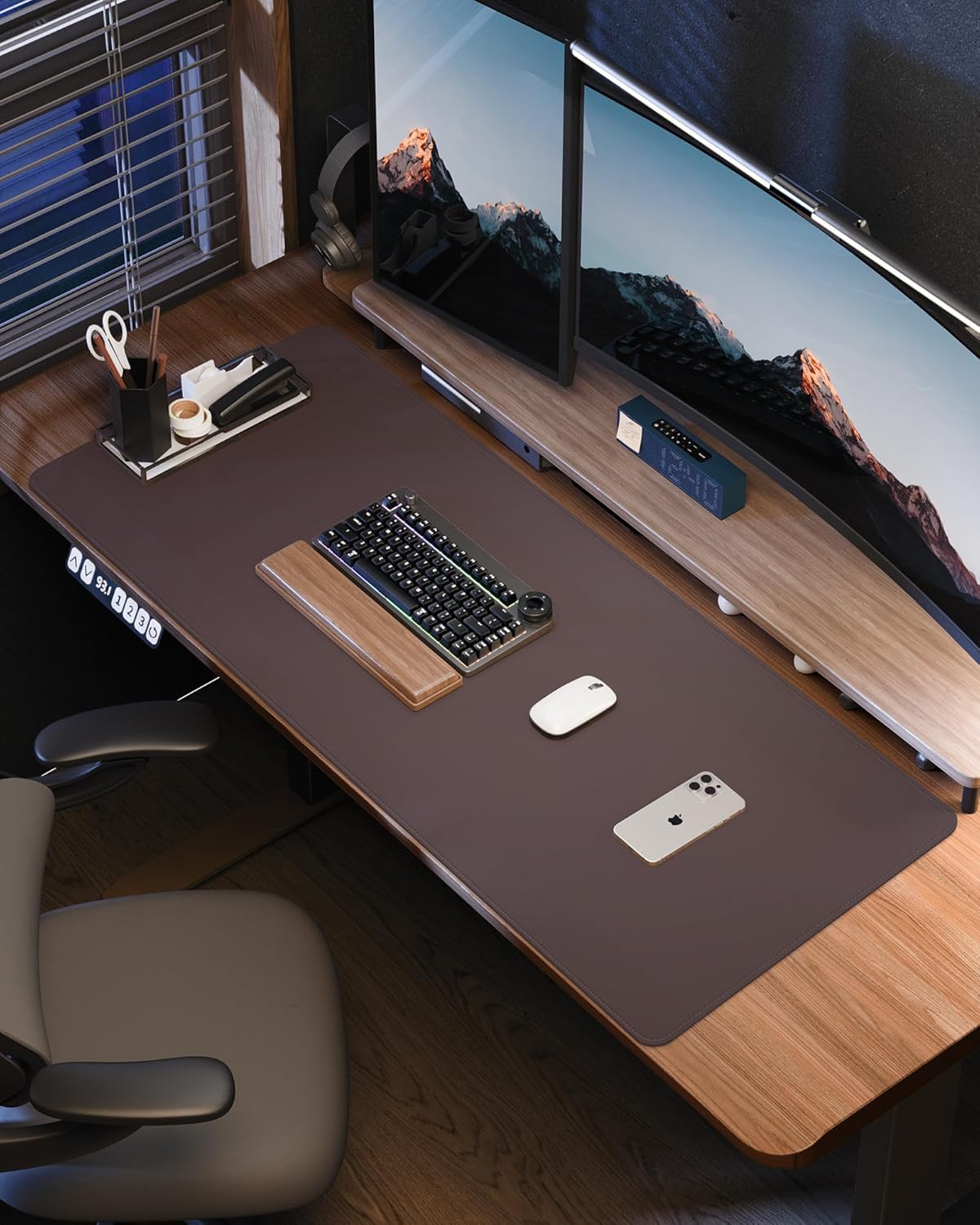 Large Desk Mat - 48" x 17"Leather Desk Pad Protector, Office Desk Mat, Non-Slip PU Leather Large Mouse Pad, Waterproof Desk Blotter Mat, Desk Cover for Office and Home (Coffee)