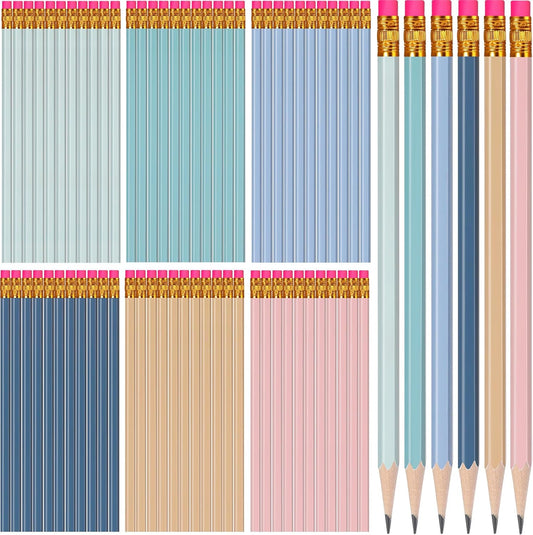 TecUnite 60 Pcs HB Pencils #2 Unsharpened Wood Cased Pencils with Eraser Hexagonal Pencil Cute Graphite No 2 Pen for Adults Gifts Exam School Office Sketching Learning(Morandi Colors, Gold)