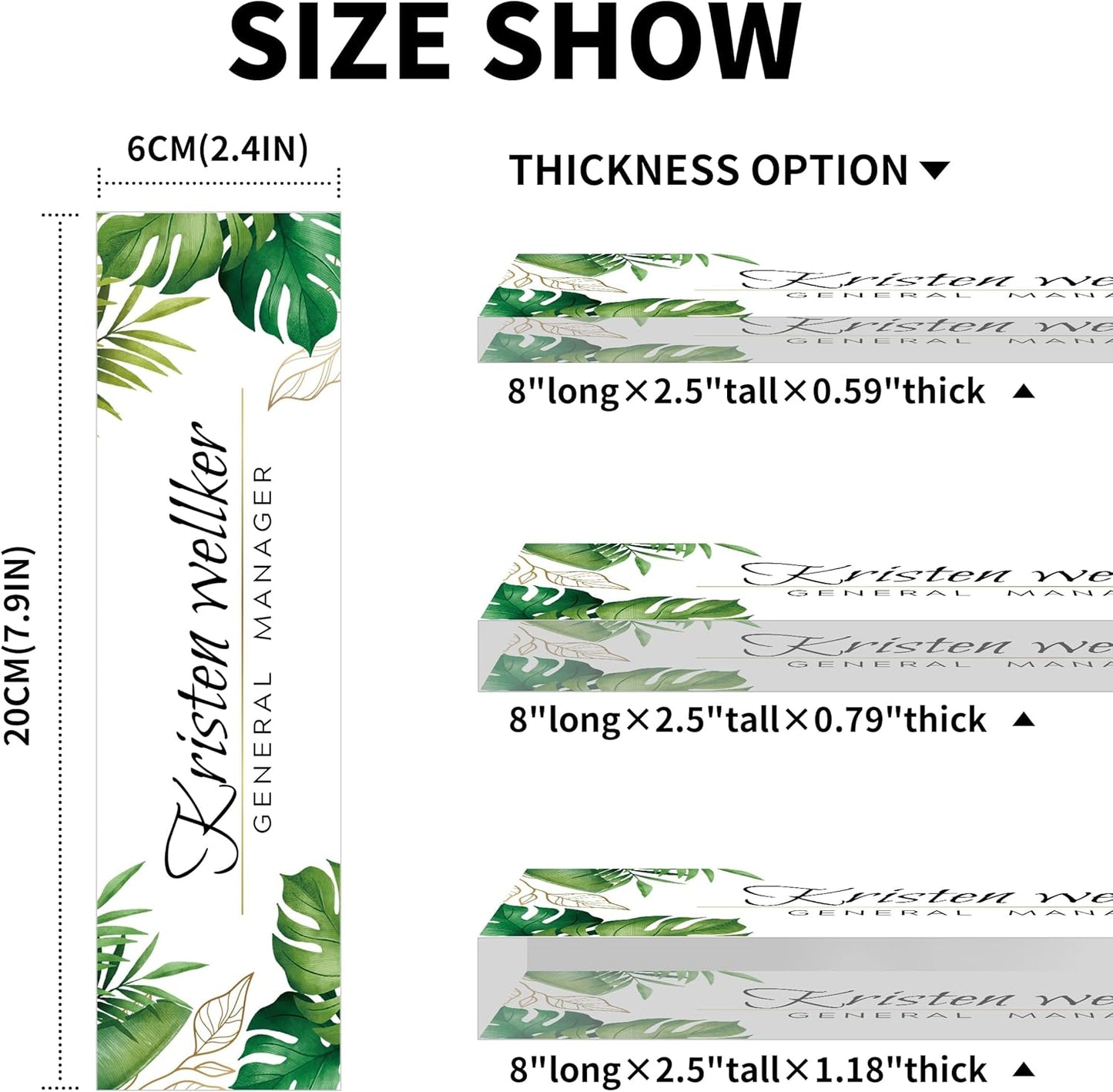 Premium Green Monstera Personalized Acrylic Name Plate - Desk Decor for Women or Men, Boss, Employee, Teacher