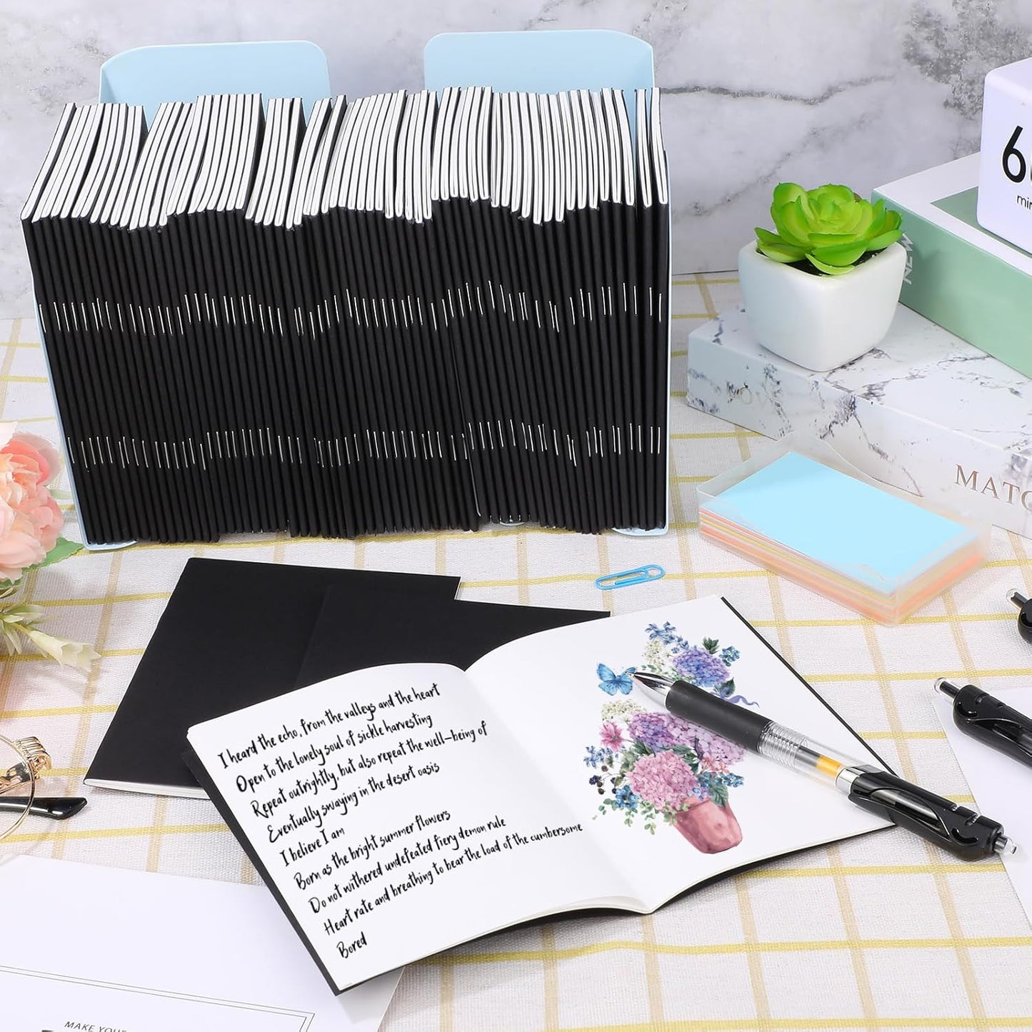 Epakh 100 Pack Mini Kraft Paper Notebook Bulk Small Blank Notebook Mini Unlined Pocket Journal Sketchbooks for Students School Writing, 48 Pages, 24 Sheets, 4.25 x 5.5 Inch (Black)