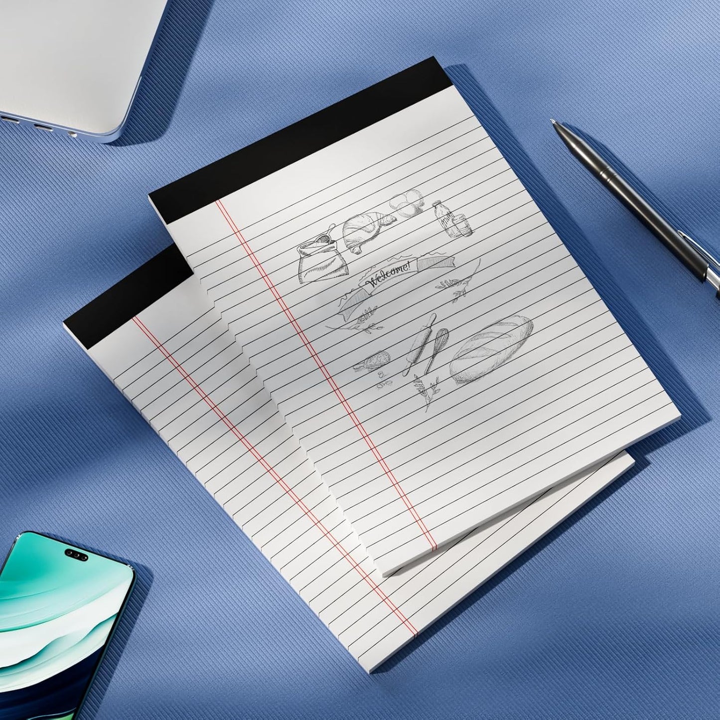 24 Pack White Note Pads 8.5x11, Wide Ruled Legal Pads 8.5 x 11 Writing Pad, Micro Perforated Notepad 8.5'' x 11'' Lined Paper Pads, Thickness Paper with Strong Cardboard, 30 Sheets per Pad