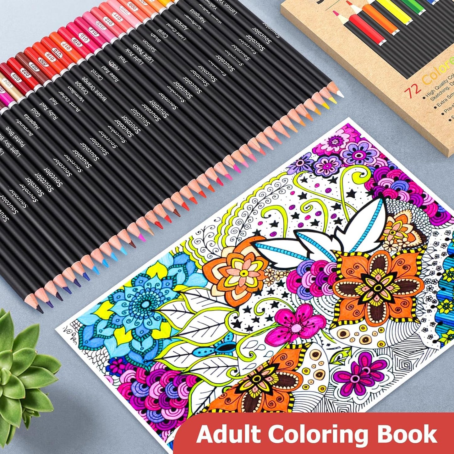 Soucolor 72-Color Colored Pencils for Adult Coloring Books, Back to School Supplies, Soft Core, Artist Drawing Sketching Pencils Set, Art Supplies Kit Gifts for Kids Teens Beginners Blending Shading