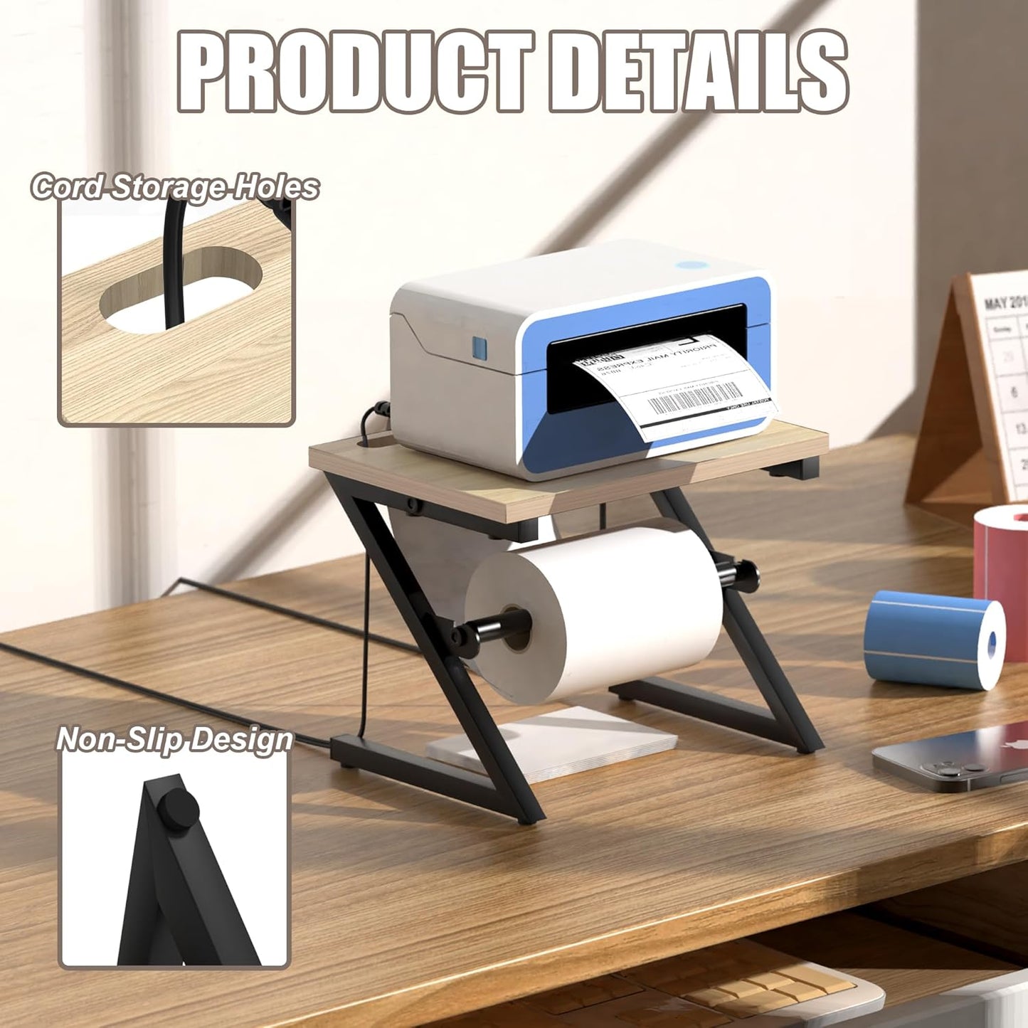 Label Holder for Rolls and Fan-fold Labels, Shipping Thermal Label Holder for Desktop Thermal Printer, Thermal Printer Accessory Supplies for Home, Office, Small Business-White