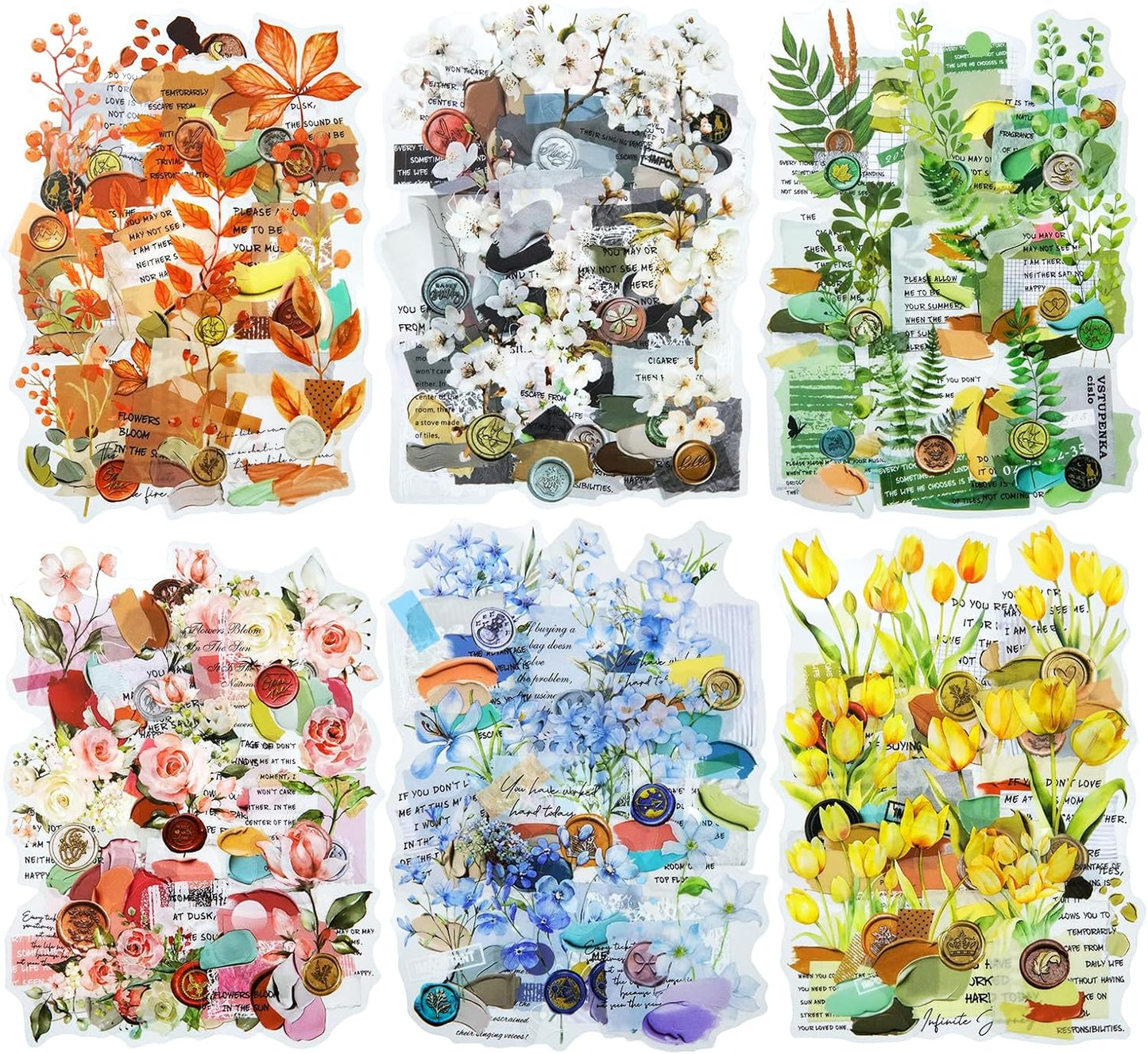 Vintage Botanical PET Sticker Set, 120PCS Floral and Leaf Ephemera Stickers for Journaling, Scrapbooking, DIY Crafts, and Art Projects