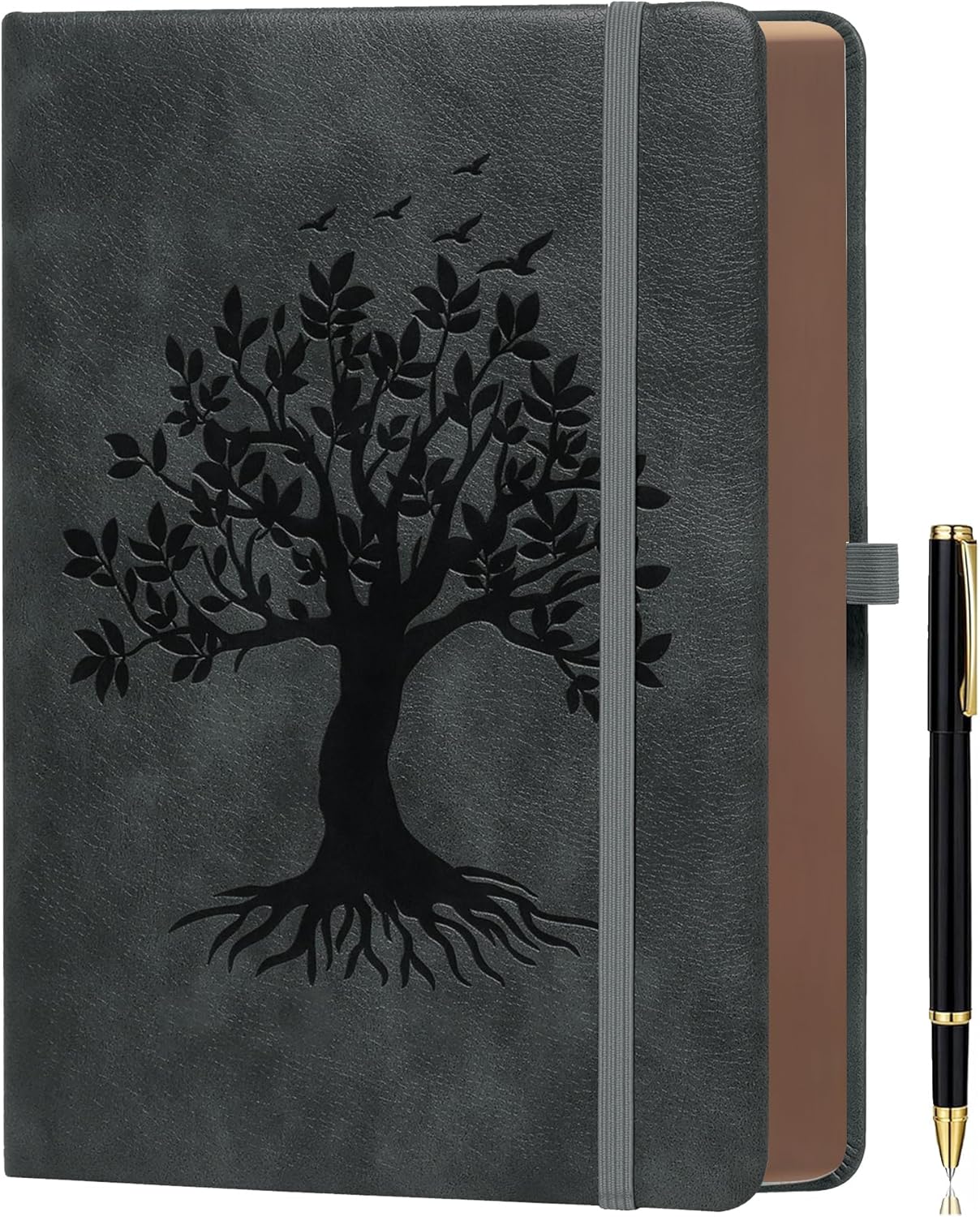 Thick Lined Journal Notebook with Pen, 360 Pages 100gsm Paper, Brown Sprayed Edge, Journal for Writing B5 Ruled Notebook ,Leather Hardcover,Perfect for Work, Office or School, 7.8'' x 10'' Dark Grey