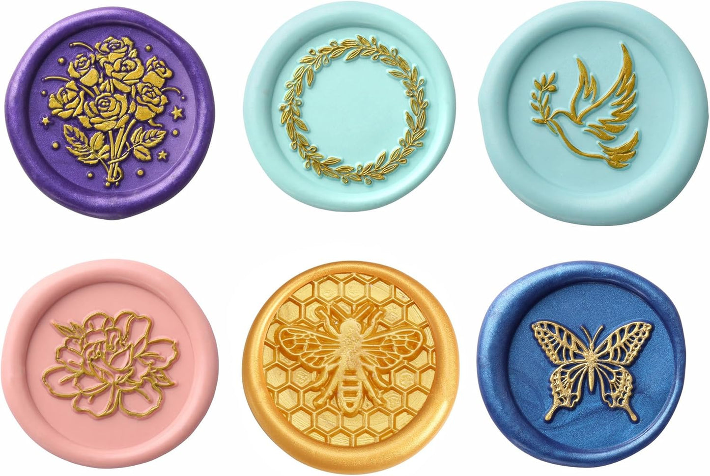 Yoption Wax Seal Stamp Gift Box Kit, 6 Pieces Flowers and Animals Sealing Wax Stamp Heads with 1 Wooden Hilt Set for Wedding Invitation Envelopes Card Gift (Natural Series)