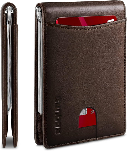 Slim Wallet for Men Genuine Leather RFID Blocking Bifold Minimalist Front Pocket Mens Wallet with Money Clip Thin Gift Box