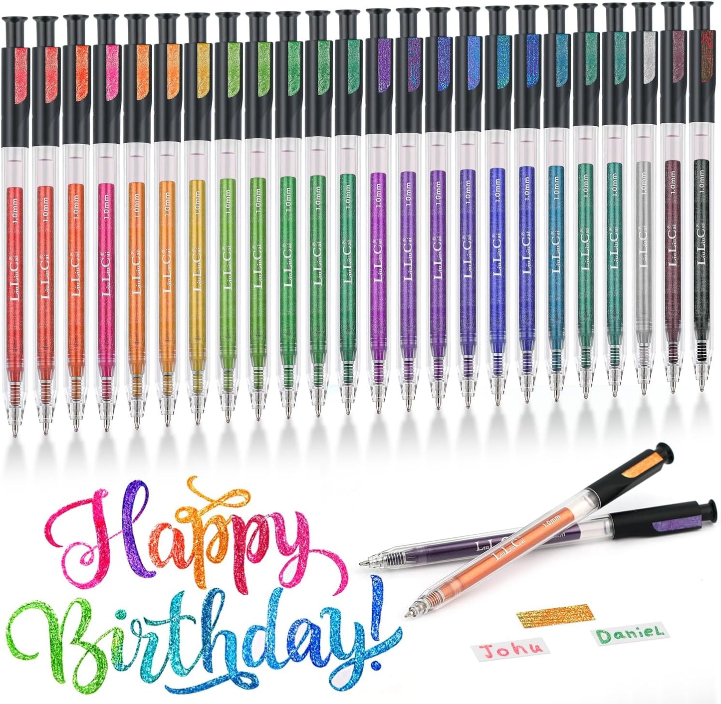 24 Colors Retractable Glitter Gel Pens, Metallic Vibrant Sparkle Gel Pens for Adult Coloring Books,Sparkle Glitter Pens for Drawing Writing Planner Journaling Doodling