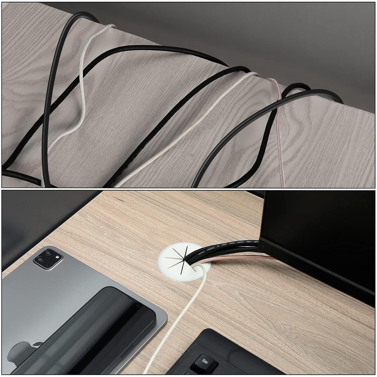 HYCC 5 Pack 2 Inch Flexible Desk Grommet,Organize Wires and Cables on Office Equipment, Computer Components, Entertainment Systems Effectively - Color: White