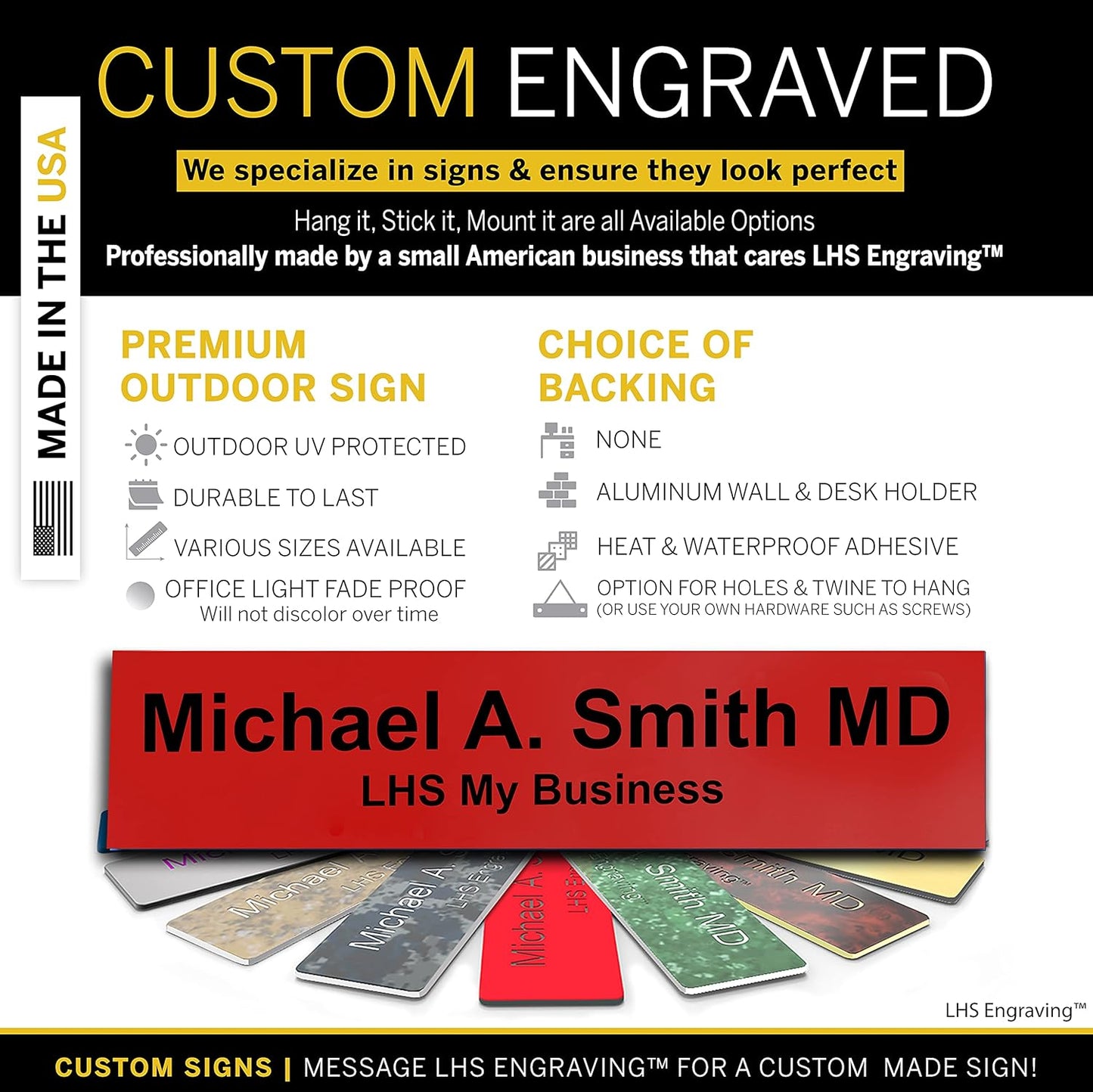 Engraved Custom Door Plate Red Plastic Office Door Sign with Black Letters - Made in USA 2x12 B14