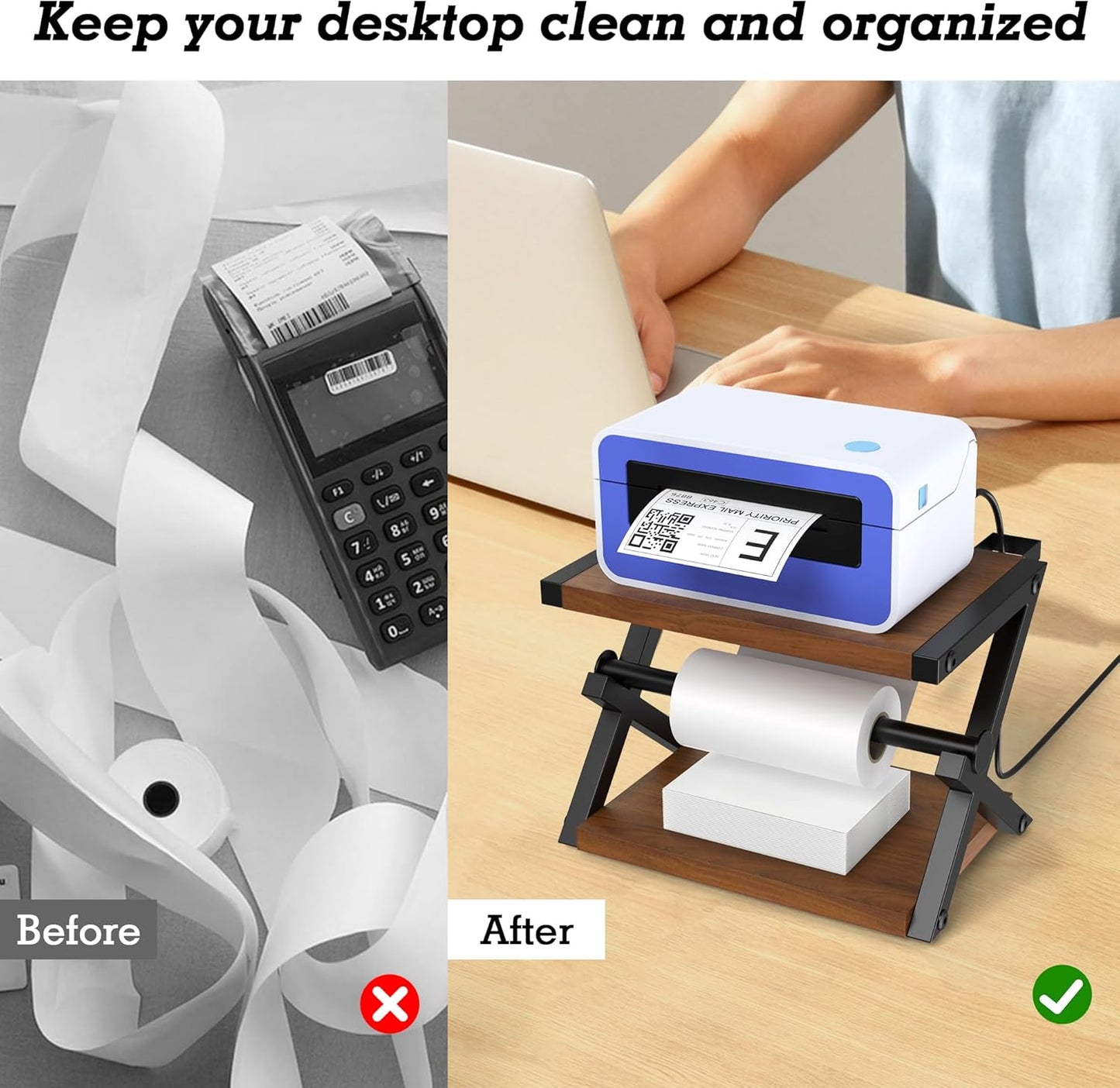 Alyoen Label Holder for Rolls and Fan-Fold Labels, Thermal Shipping Label Holder for Thermal Printer, Desktop Label Printer Accessory Supplies for Home, Office, Small Business (Black + Gray)