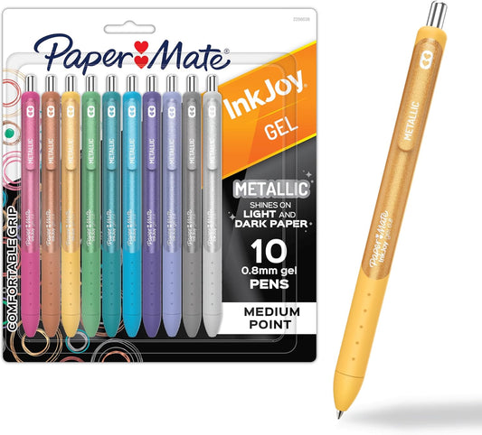 Paper Mate InkJoy Gel Pens, Metallic Pens, Retractable, Medium Point, (0.8mm) Assorted Colors, 10 Count