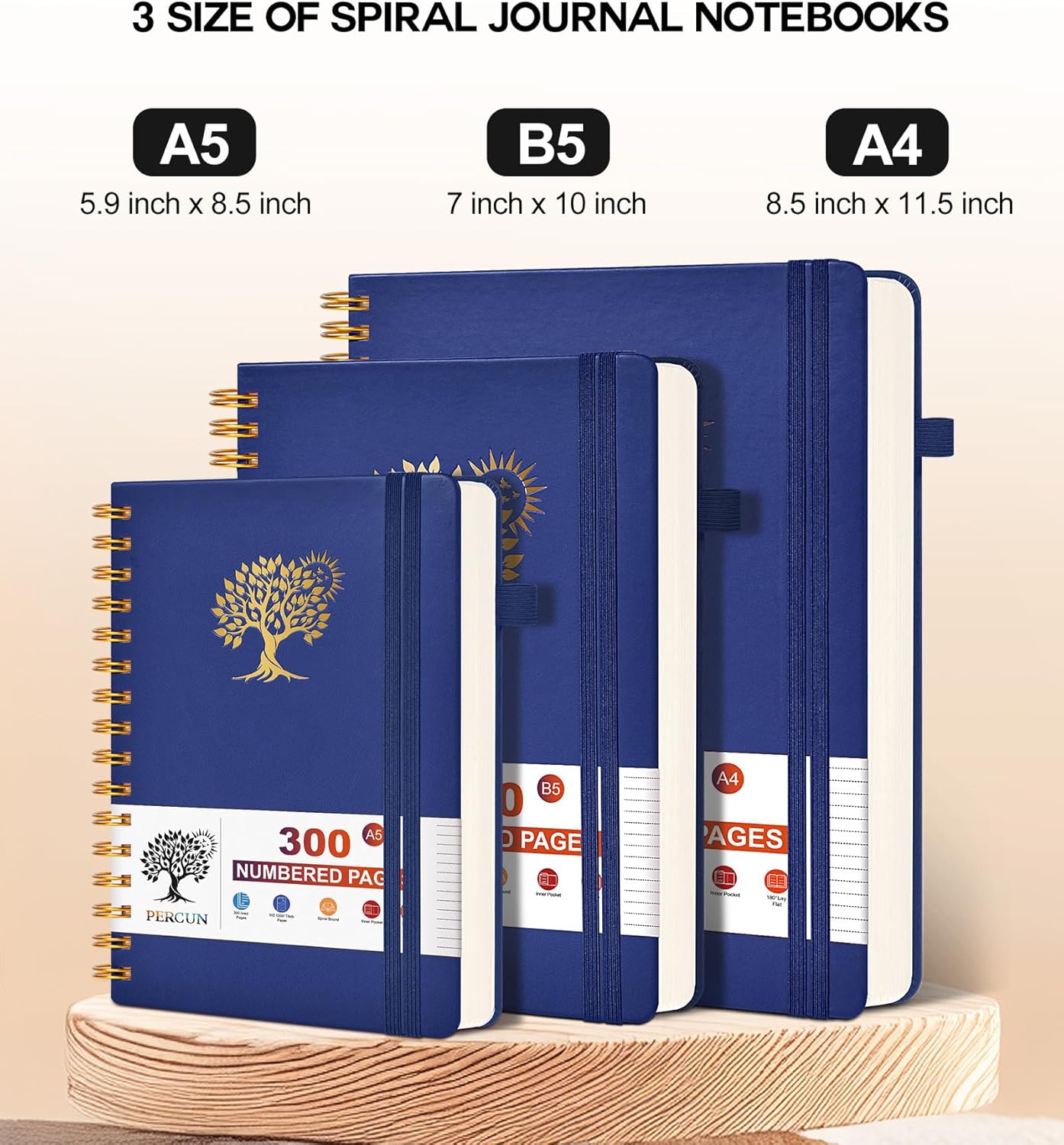 Large Spiral Notebook Journal for Women Men - 300 Numbered Lined Pages, College Ruled, A4 Hardcover Spiral Bound Notebook for School, Work, Note Taking, Writing, Leather Spiral Journal 8.5"x11"