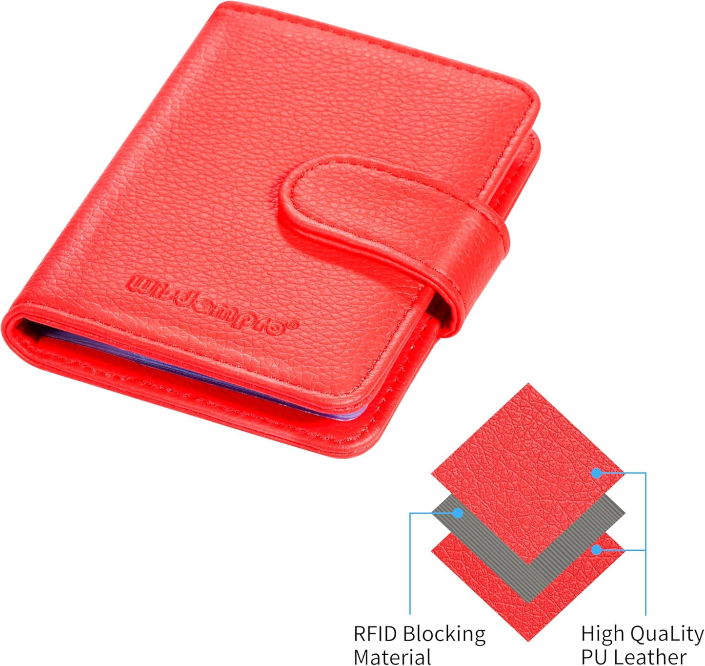 Wisdompro Credit Card Holder, Slim Leather RFID Blocking Wallet Debit Card Protector Organizer Case (20 Card & 7 Memory Card Slots)-Vertical Red