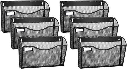 samstar 6 Pack Mesh Wall Mounted File Holder Metal Wall File Pocket Mail Organizer for Office/Home(with Label Panel)
