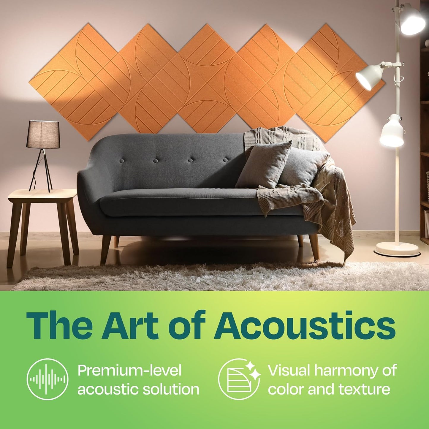 Acoustic Panels 12-Pack Soundproof Wall Panels 12"x12"x0.4" Decorative Sound Dampening for your Home, Office, Studio, Bedroom & More with Unique ModuArc Carving [70'S Orange]