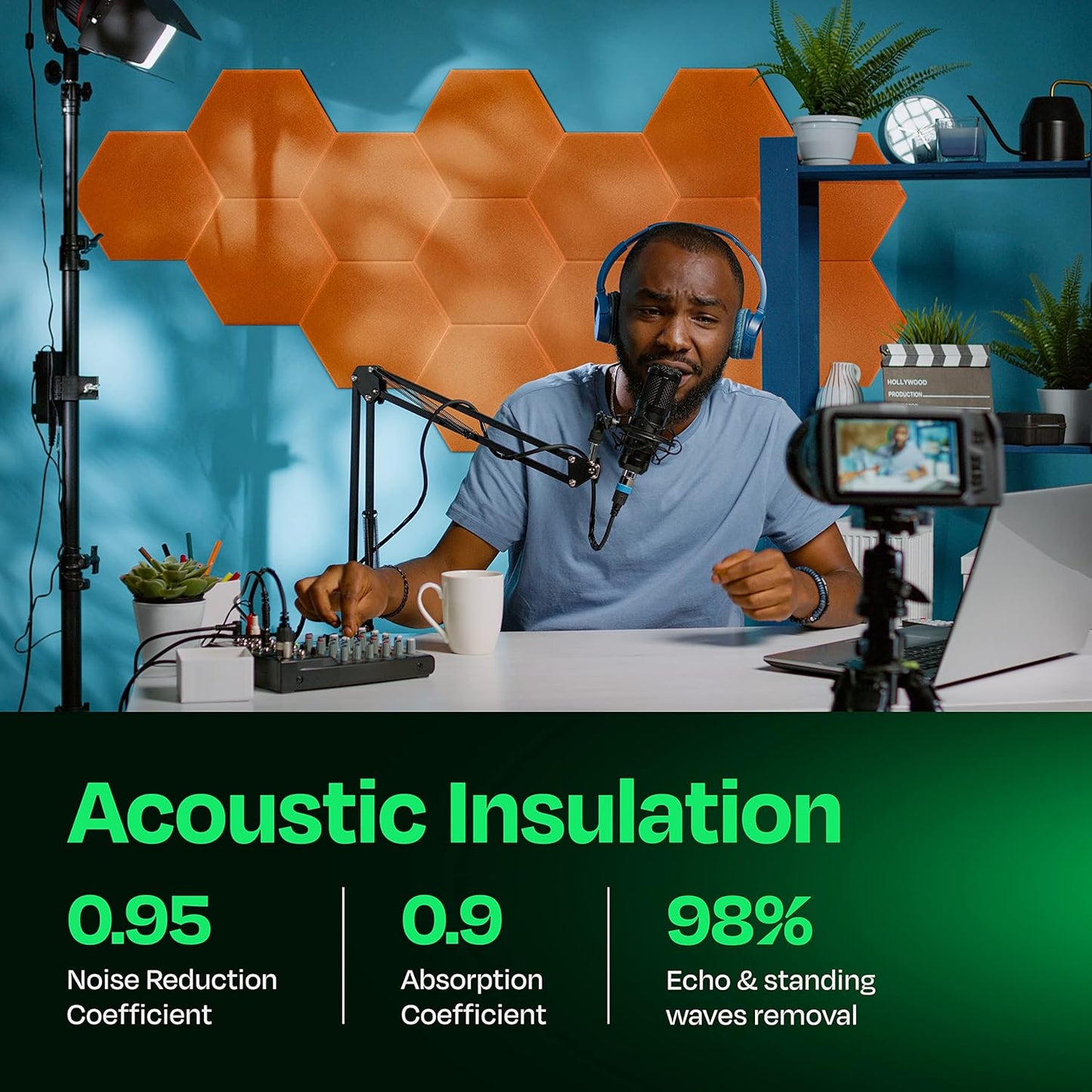 Acoustic Panels 12-Pack Soundproof Wall Panels 12"X10.4"X0.4" Sound Panels High Density Sound Dampening Panels - [70'S Orange Hexagon]