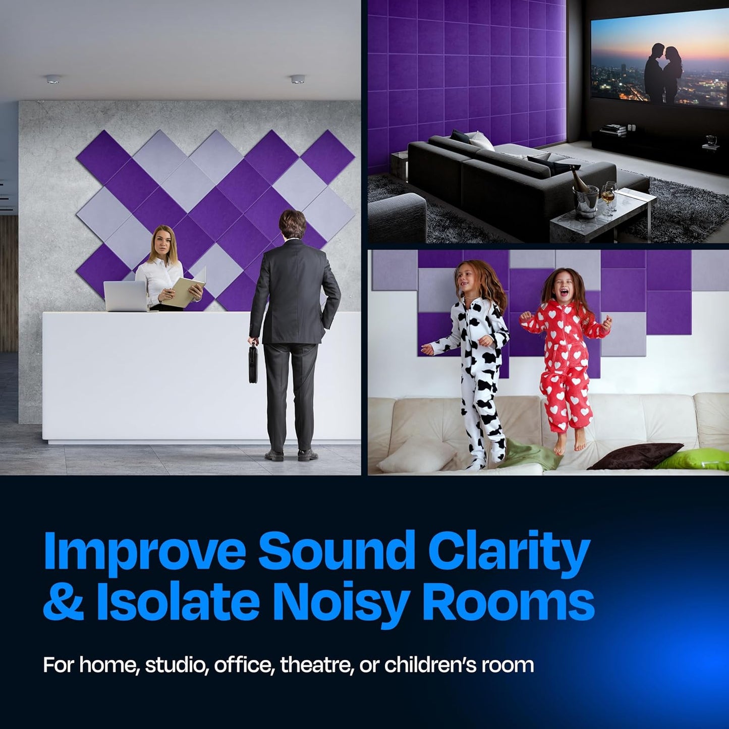 Acoustic Panels 12-Pack Soundproof Wall Panels 12"X12"X0.4" Sound Panels High Density Sound Dampening Panels - [Midnight Purple Square]