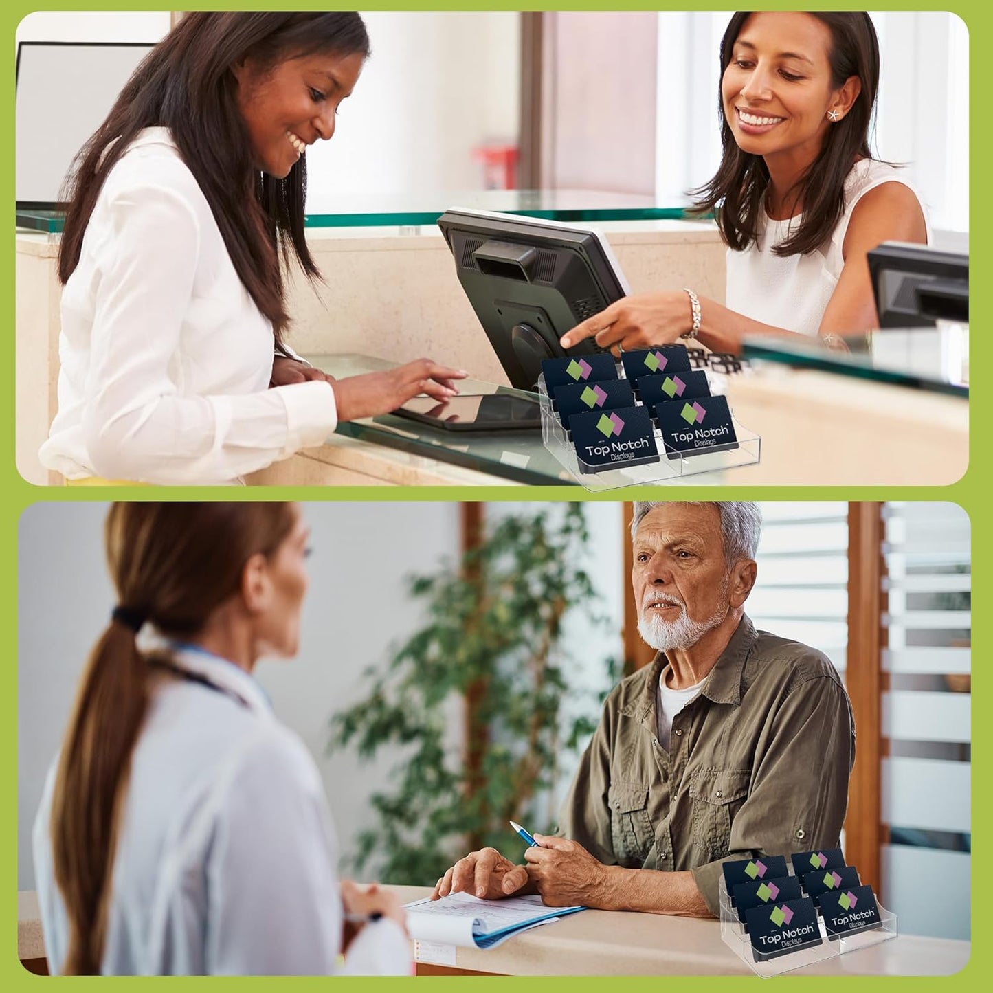 6 Pocket Clear Acrylic Business/Gift Card Holder, Fits standard-sized business cards or gift cards, For Use In Office, Retail, and Hospitality - Pack of 4