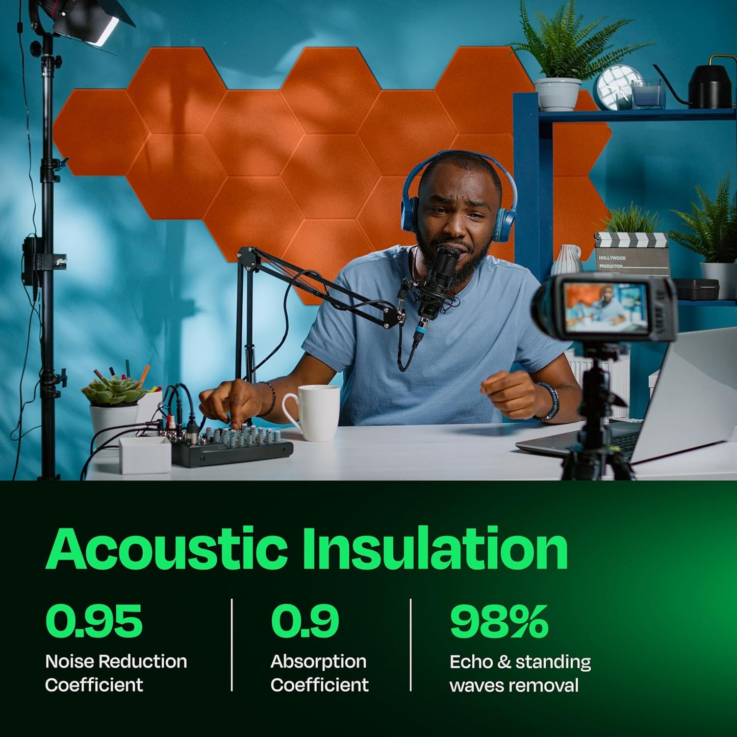 Acoustic Panels 12-Pack Soundproof Wall Panels 12"X10.4"X0.4" Sound Panels High Density Sound Dampening Panels - [Poppy Orange Hexagon]