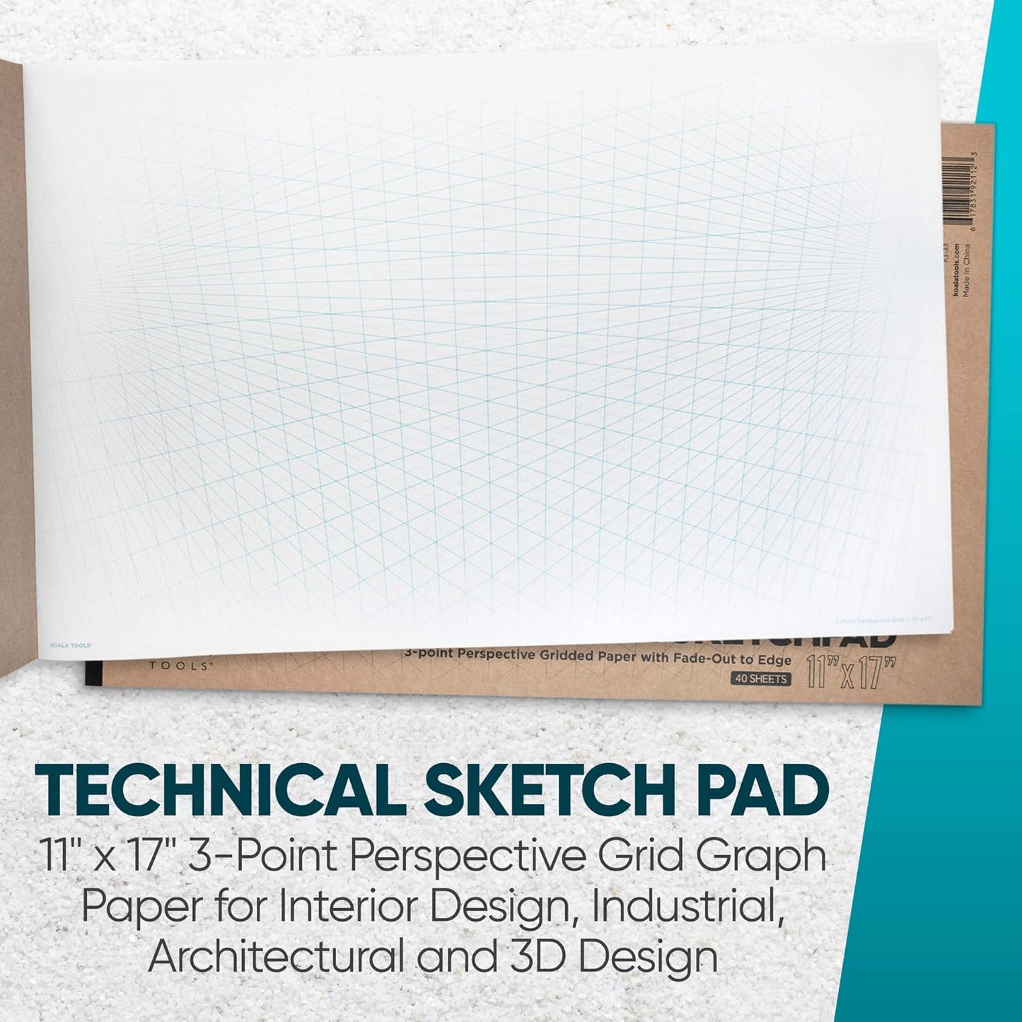 Koala Tools | Drawing Perspective (1 and 2-Point) Large Sketch Pad (3 Point - 11 x 17)