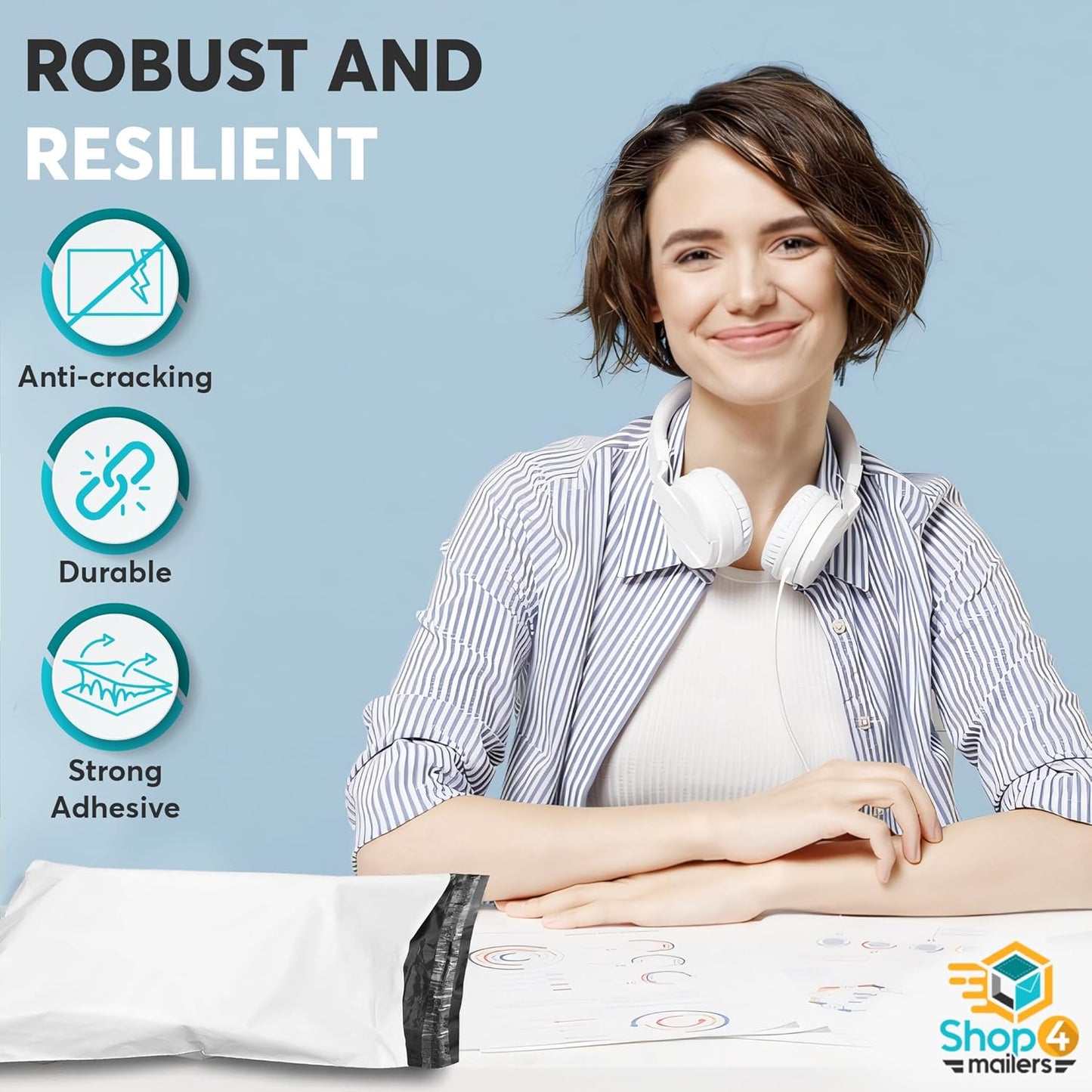 Shop4Mailers 19 x 24 Glossy White Plastic Self Seal Poly Mailer Flat Bags Waterproof Shipping Envelope 2.17 Mil for Apparel, Clothes, Shirts, Books – Permanent Adhesive Seal (250 Pack)