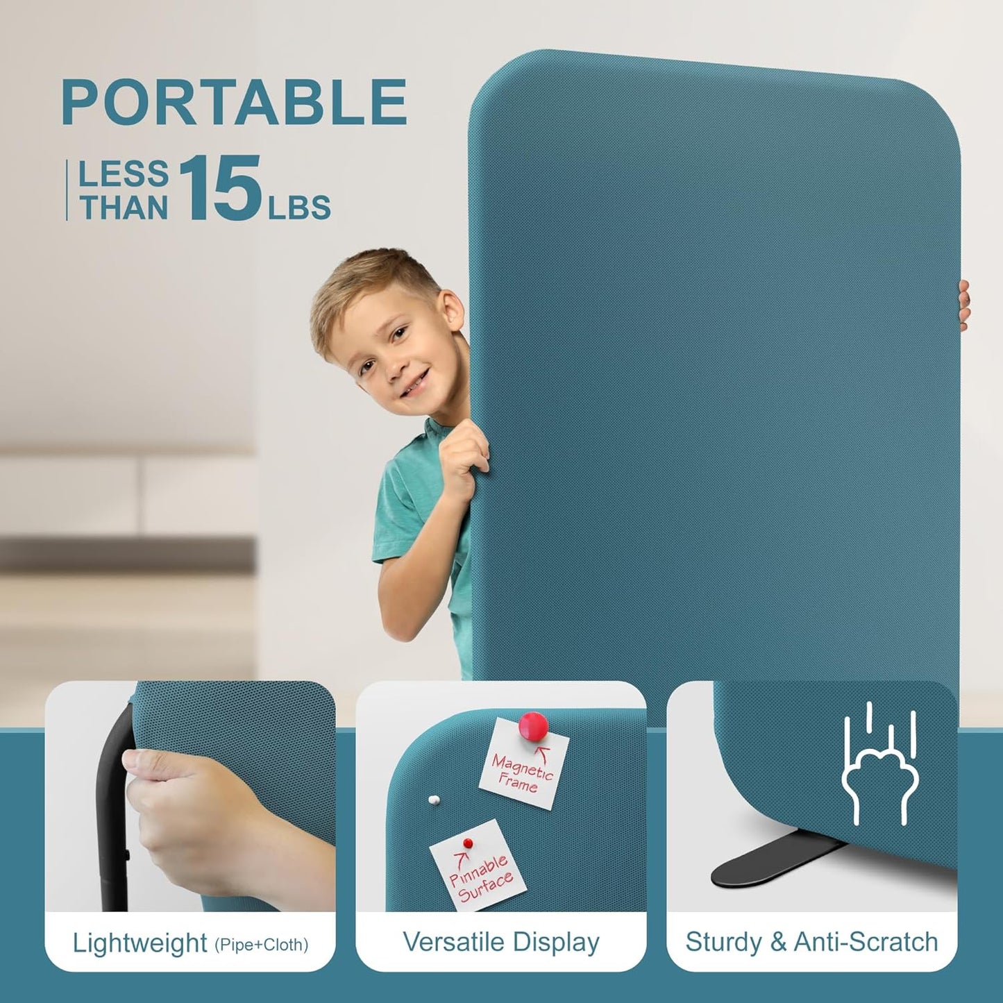 DECOLAB Freestanding Room Partition, Indoor Privacy Panel for Studio Apartment, Living Room, Bedrooms, Home Offices, Worksapces, Anti Scratch, 29"x65", Sapphire