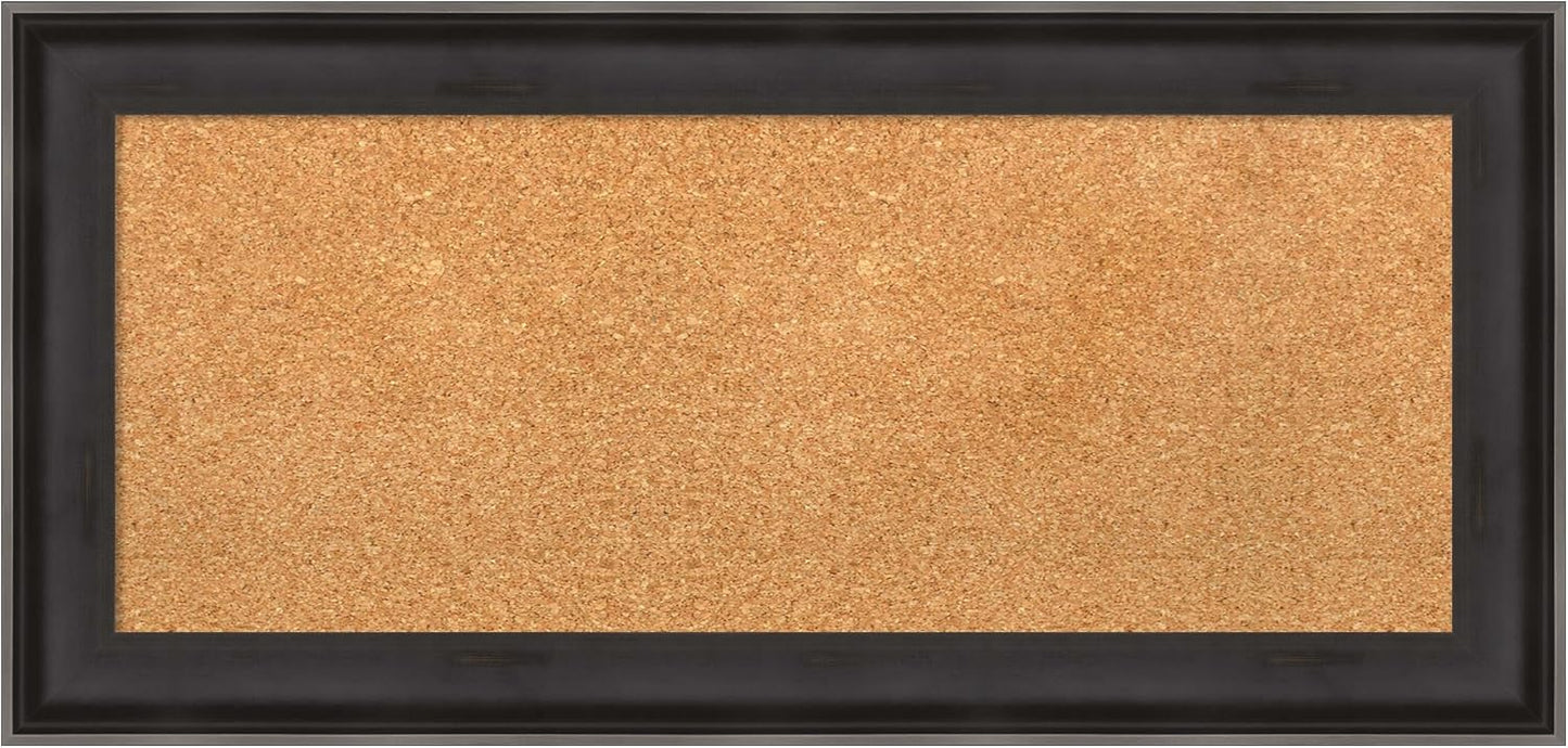Amanti Art Natural Cork Board for Wall, 16x34 Vision Board with Black Wood Frame, Medium Corkboard Office Decor for Home Organization, Casual Corkboard Pinboard to Display Items for Home Organization