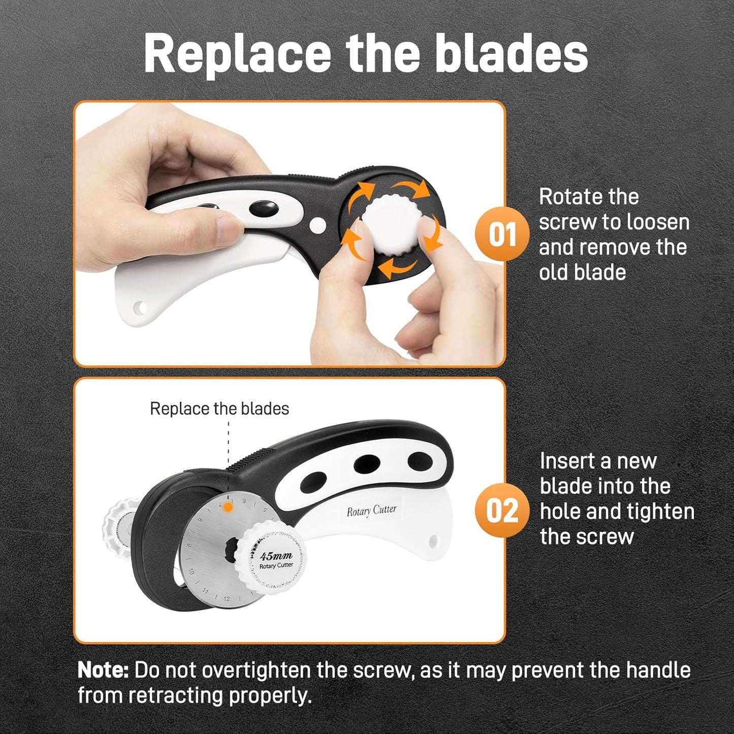 Teslong 45mm Rotary Cutter for Fabric, Extra 8pcs Replacement Blades, Ergonomic Handle Fabric Cutter Wheel with Safety Lock for Fabric, Leather, Paper, Crafting, Sewing, Quilting, Left & Right Hand