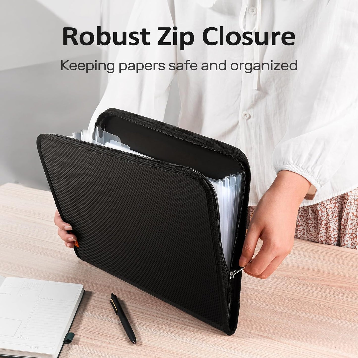 Sooez Accordion File Organizer with Safe Zipper, 7 Pockets Expanding File Folder, Heavy Duty Folder Organizer, Sleek Letter Size Accordion Folder, Portable Expandable File Folder for Documents, Grey