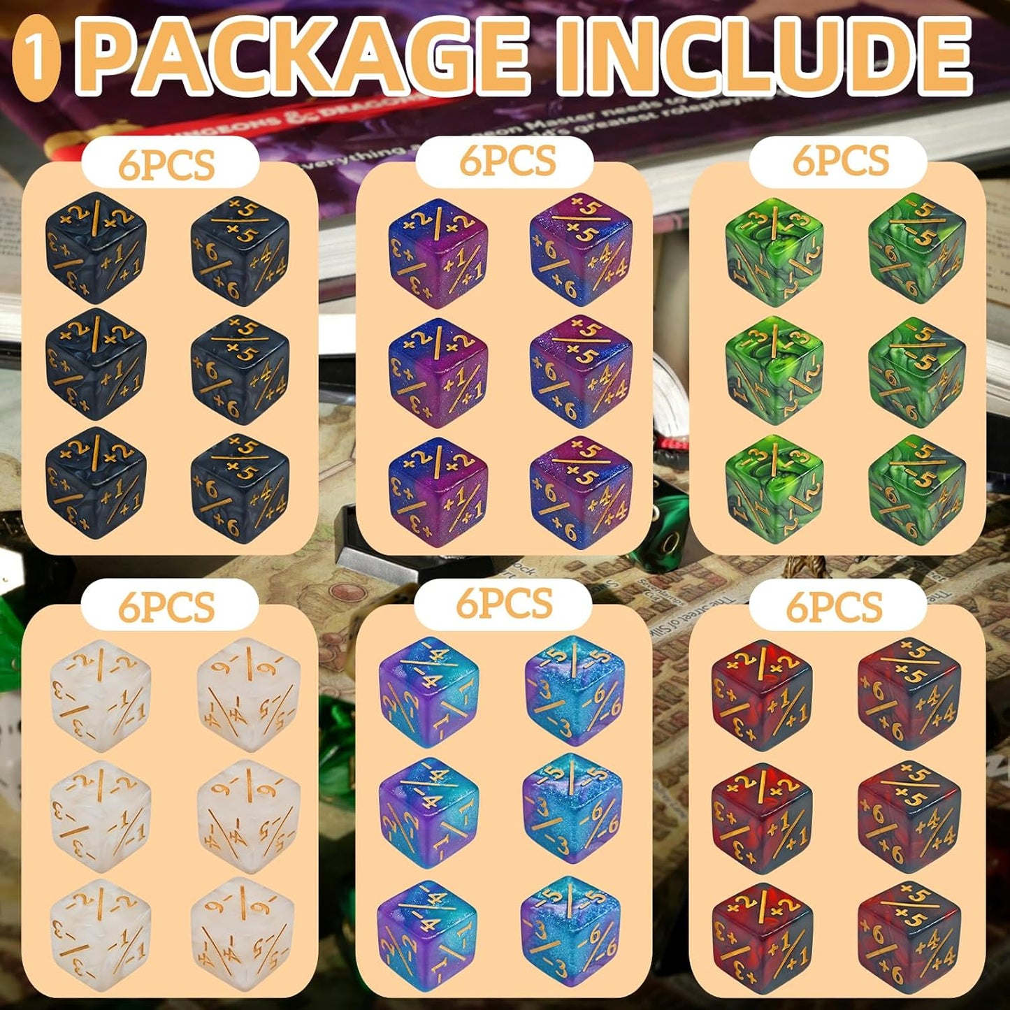 90 PCS MTG Counter Dice Set - AbilityKeyword Counters, -1/+1 Life Counter, Shield Counter, MTG Patterned Display dice, Creature Stat Buffs, Multicolor Marble Colour D6 Dice, MTG Games (Includes Bag)