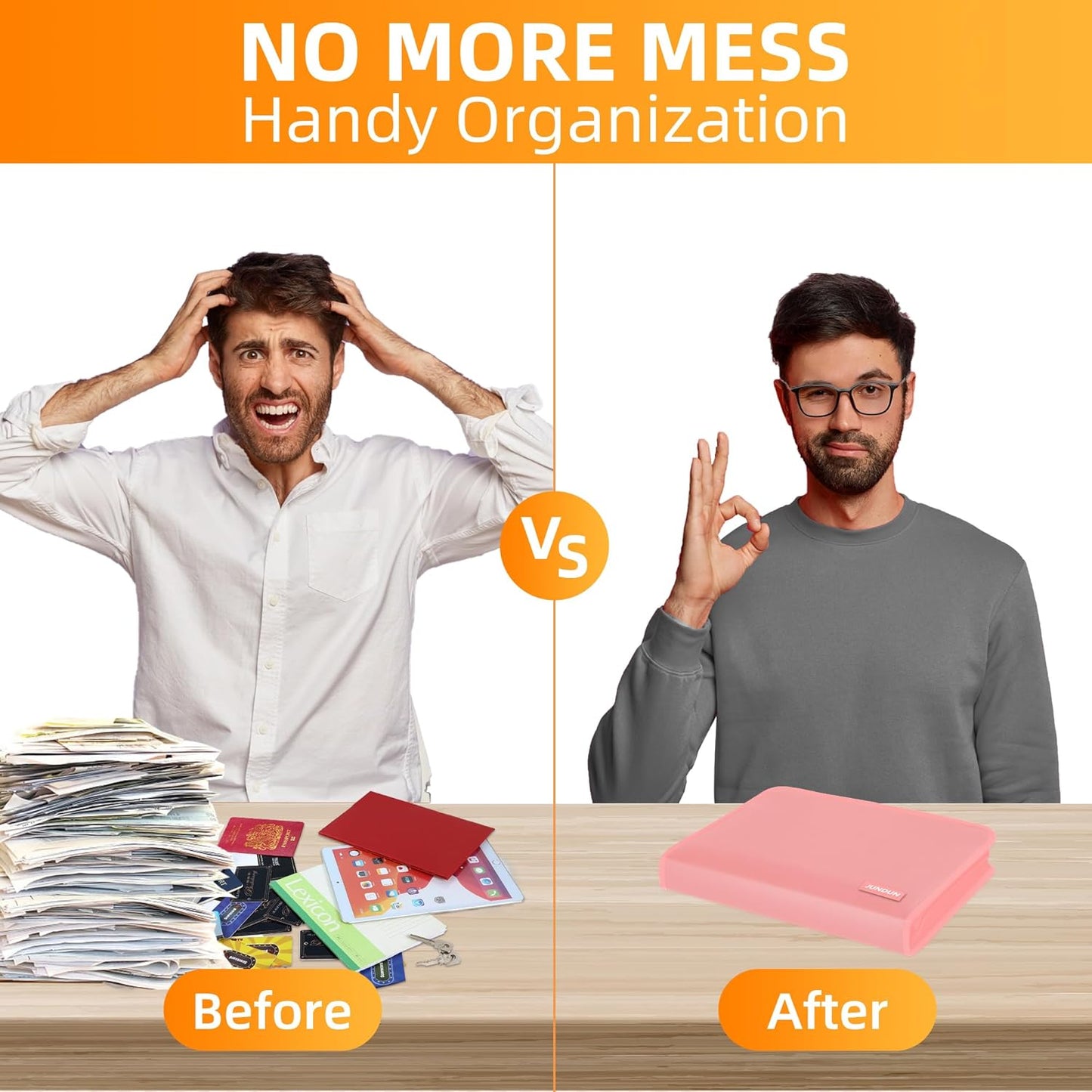 JUNDUN Accordion File Organizer - Fireproof Accordion Folder with Zipper & Labels - 12 Pocket Expanding File Folder with Multi-Pockets Paper Organizer Folder for Letter A4 Files and More (Pink)