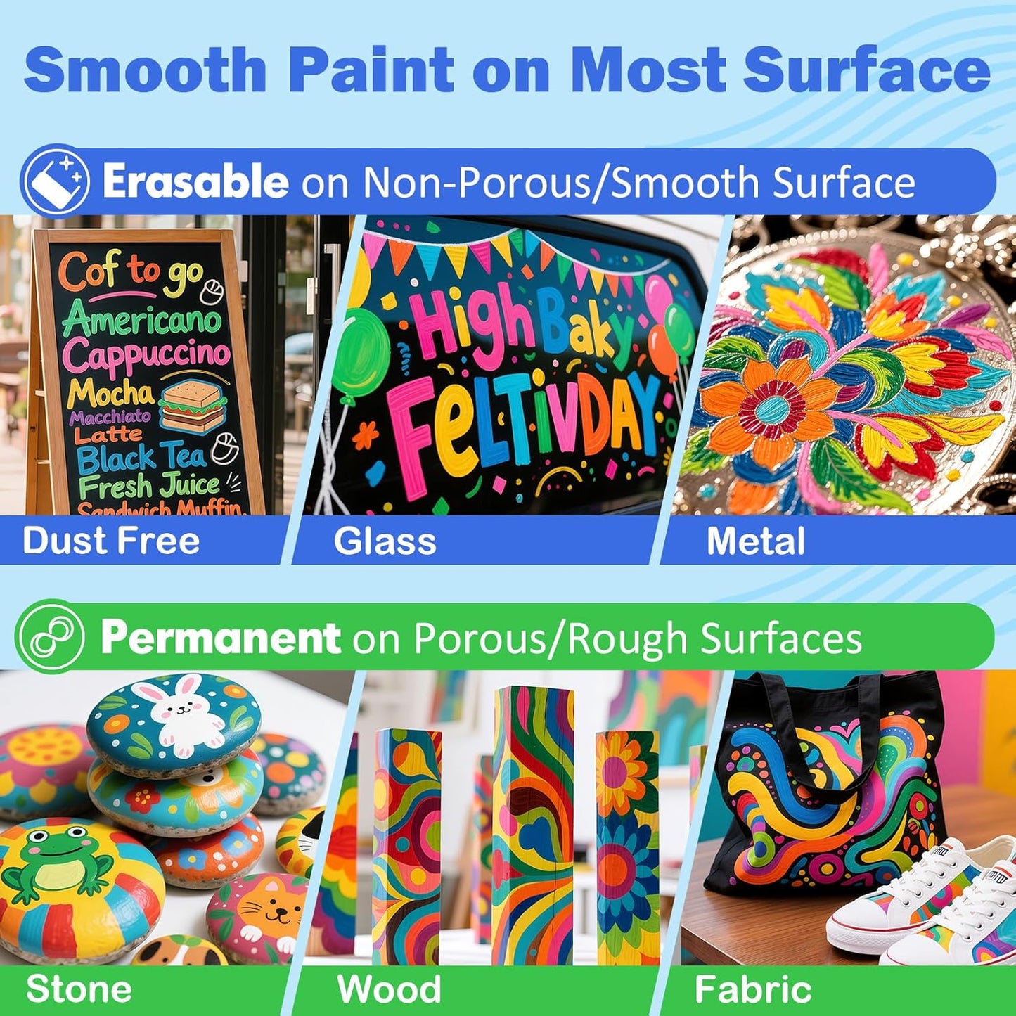 BainGesk 30 Colors Liquid Chalk Markers, Dust-Free Erasable Pens for Blackboards, Chalk Markers for Chalkboard, Windows, Glass, Mirror, Acrylic Dry Erase Board, 6mm Reversible Bullet & Chisel Tip