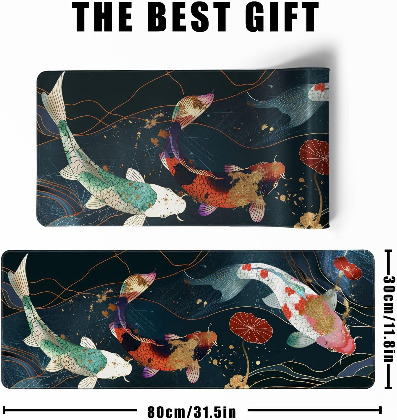 Japanese Koi Fish Gaming Mouse Pad Desk Mat Kawaii Mousepad Mouse Pad, Extra Large Deskmat Cut Laptop Mouse Pads Decor-Colorful Leaves