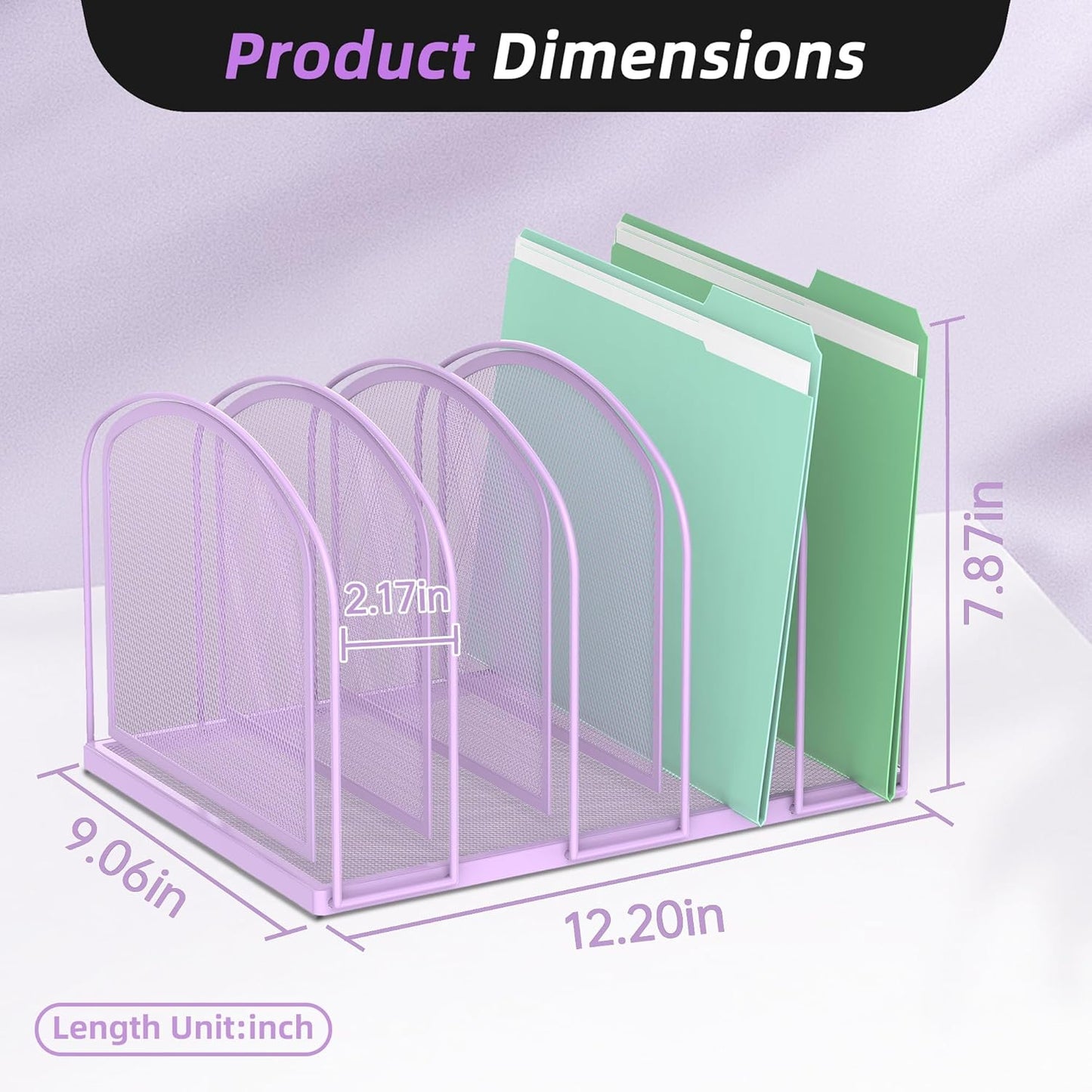 SUPEASY File Organizer 5-Section Mesh Desk Organizer, Upright File Organizer Desktop Organizer File Sorter, File Folder Holder for Office Supplies, Purple