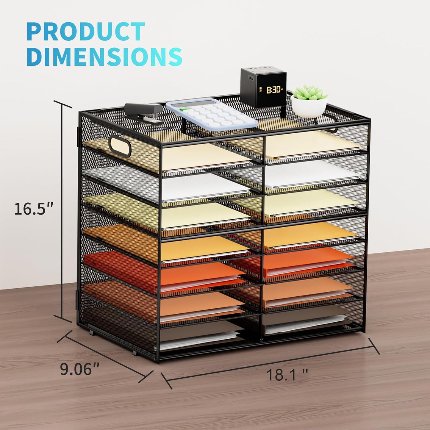 Marbrasse 8 Tier Desktop Literature Organizer, Mesh Paper Organizer Desk Organizers, File Sorter Mail Center Paper Storage Cabinet Classroom Keepers Mailbox for Office Home School, Black