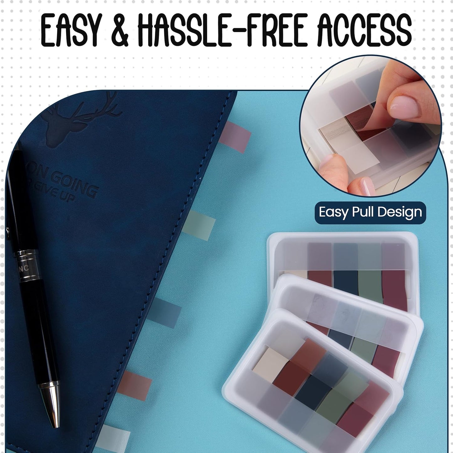 Essex Wares - 300 Pieces - Transparent Sticky Notes Tabs with Case - 5 Warm Colors - 3 Cases - 1.8" x 0.4" - 60 Pieces Each Color - Pop Up Index Tabs - Book Flags for Annotating - Book Sticky Tabs
