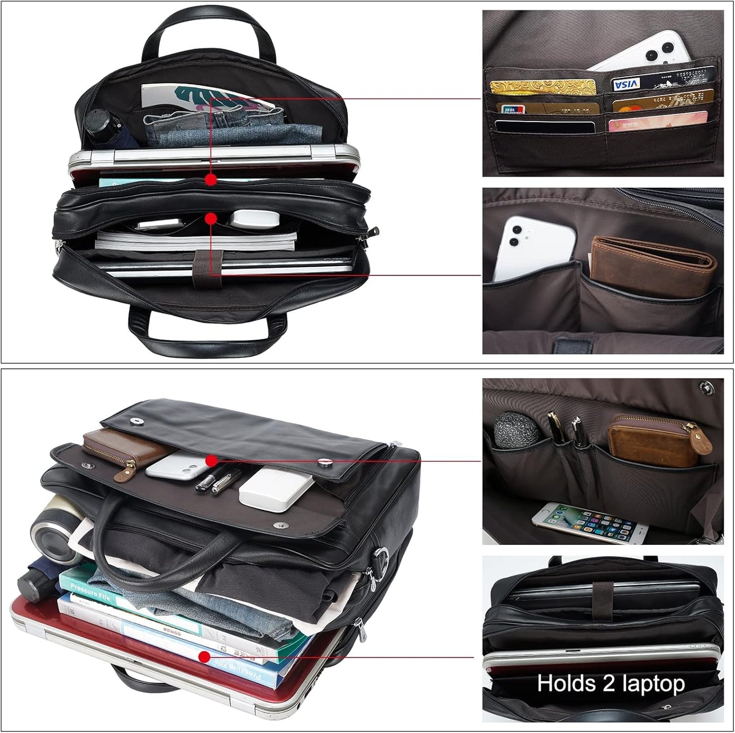 Masa Kawa Leather Briefcase for Men 15.6" - 17" Laptop Computer Case Business Travel Work Messenger Cross Body Shoulder Bag