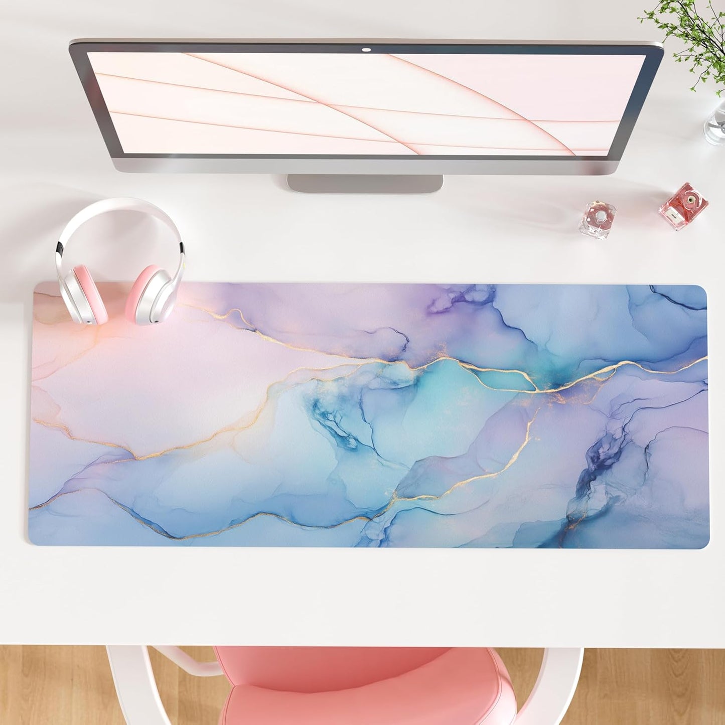 QIYI Large Mouse Pad, PU Leather Desk Mat for Desktop, Waterproof Gaming Desk Pad, Marble Painting Full Desk Accessories Keyboard Mousepad, Home & Office Décor 31.5" x 11.8" - Abstract Fluid Art