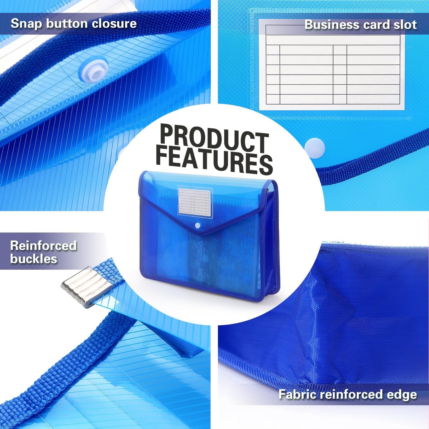 Plastic Expanding File Folder, Transparent envelopes with Snap Closure, No Dividers, Large Capacity, Fit Letter/A4 Size (Blue)
