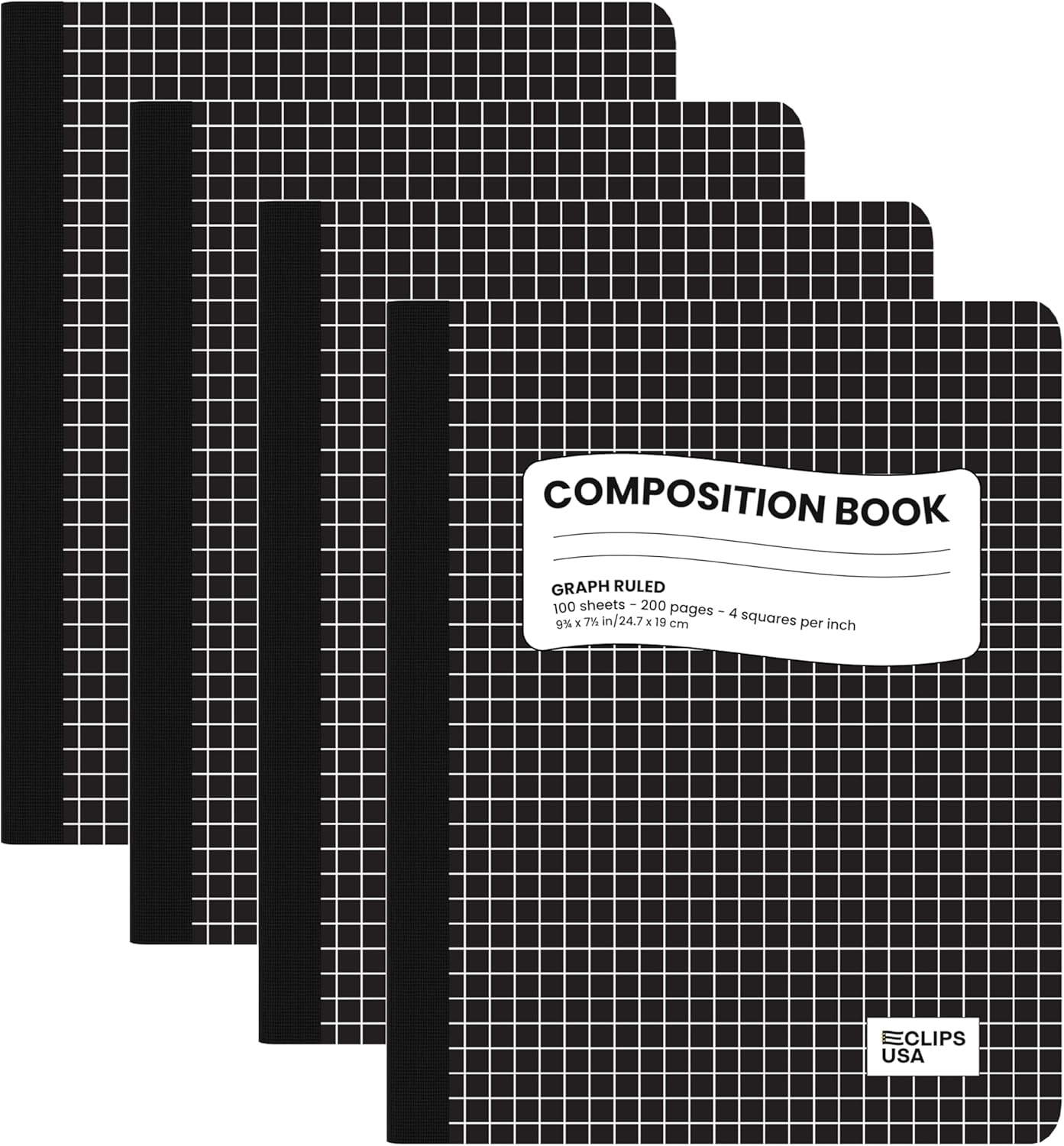 E-CLIPS USA Composition Notebooks, Quad Ruled, Graph Paper Composition Notebook, Hard Cover Marble Graph Composition Notebook, 100 sheets, 9.75″ x 7.50″ (4 Pack)