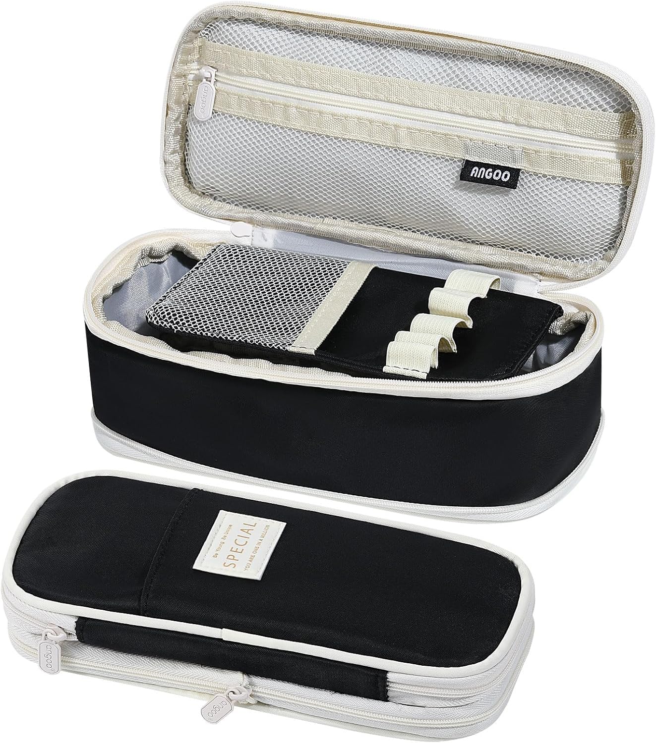 MoKo Large Capacity Pencil Case, Aesthetic Pencil Pouch Bag with Zipper, Cute Pen Case Stationery Organizer Holder for Office/School Supplies, Back to School Gift, Black