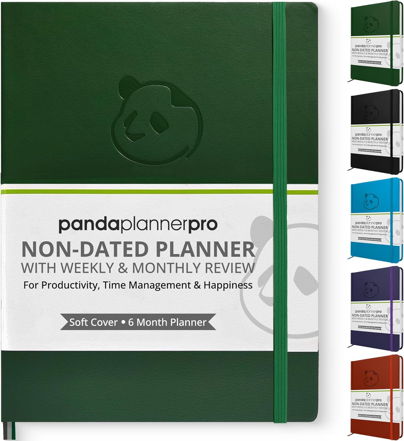 Panda Planner Pro 2025-2026 – Undated Productivity Planner with Daily, Weekly & Monthly Layouts – Large 8.5x11 Goal Tracker, Habit Planner, Time Management & Focus Organizer – Dark Green
