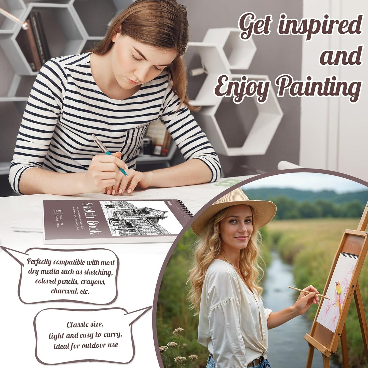 Sketch Book 8.5×11 inch, Spiral Bound Sketch Pad 50 Sheets (68lb/100gsm), Acid-Free Sketchbook for Drawing Painting Sketching, Art Paper Drawing Supplies for Teens Adults Artists Ideal Gifts