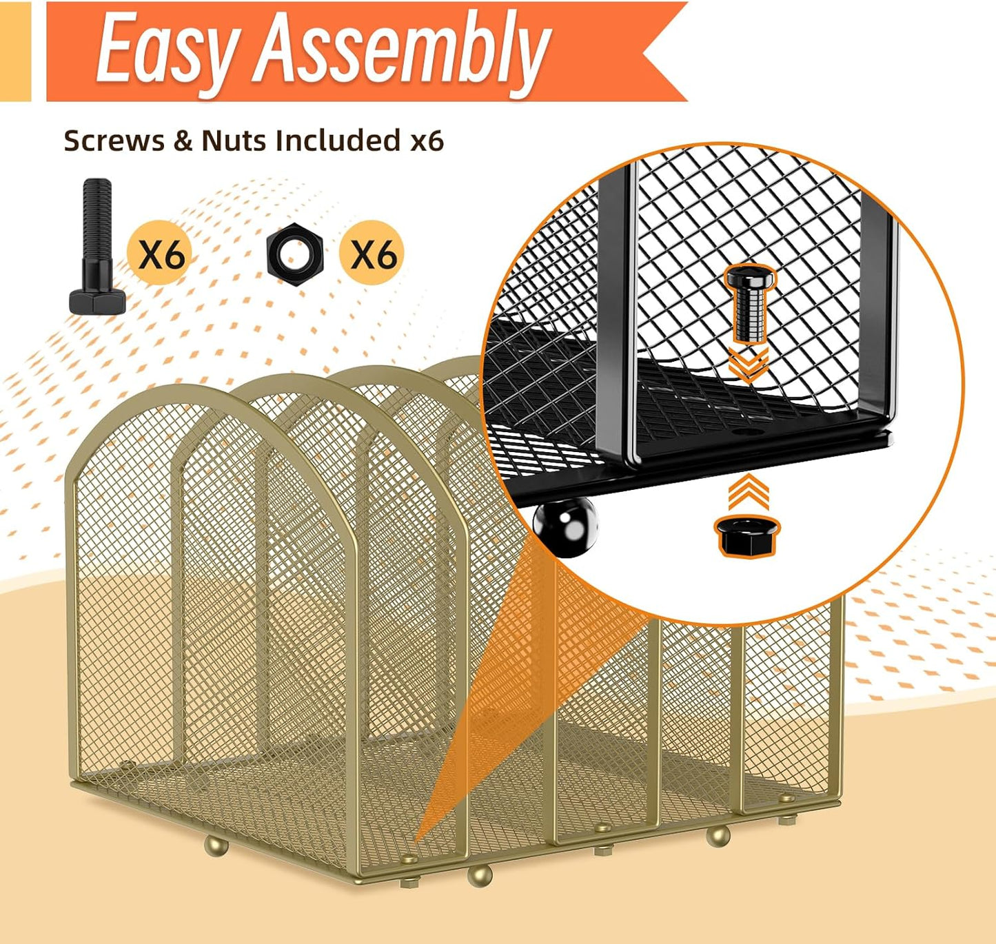 Desk File Organizer 5 Sections Desktop Organizer File Sorter Office Organization File Folder Holder for Office School & Classroom (Gold, 5 Section - 1Pack)