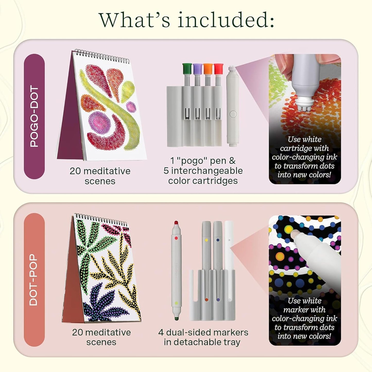 Lifelines FlowArt Activity Pad, 2-Pack - Guided Dot Art Meditations with Markers – Dot-Pop and Pogo-Dot Coloring Books for Teens, Adults & Seniors