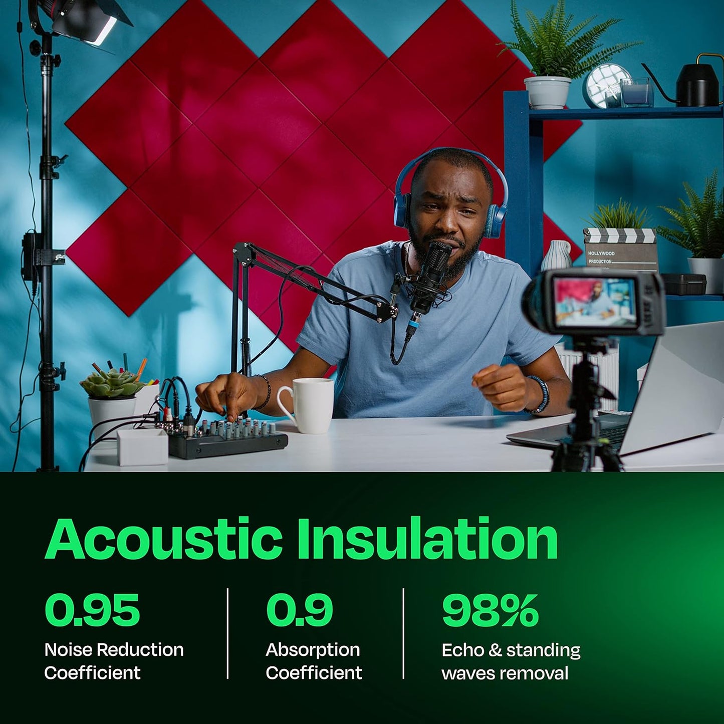 Acoustic Panels 12-Pack Soundproof Wall Panels 12"X12"X0.4" Sound Panels High Density Sound Dampening Panels - [Candy Red Square]