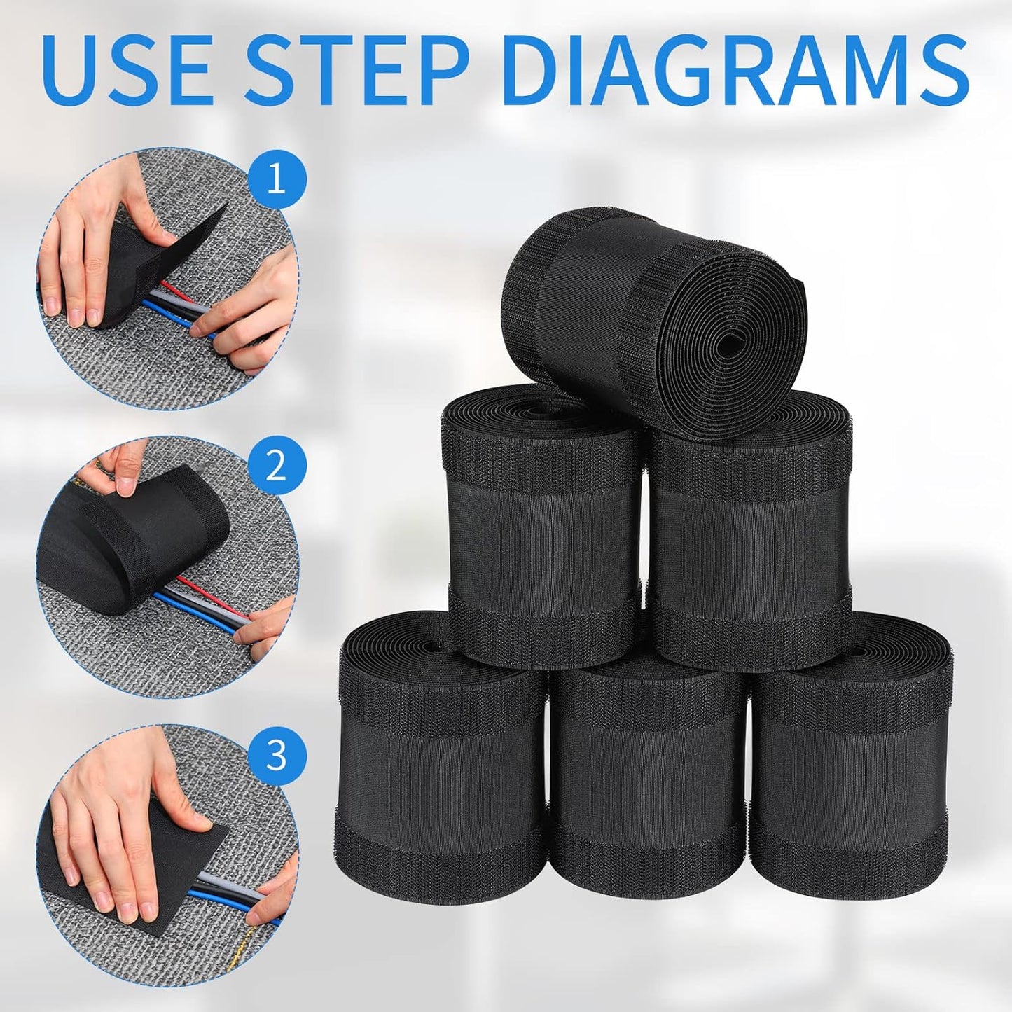 WILLBOND Carpet Cord Cover Cable Grip Floor Cover Cable Protector Management Only for Commercial Office Carpet(Black,59.06 ft)