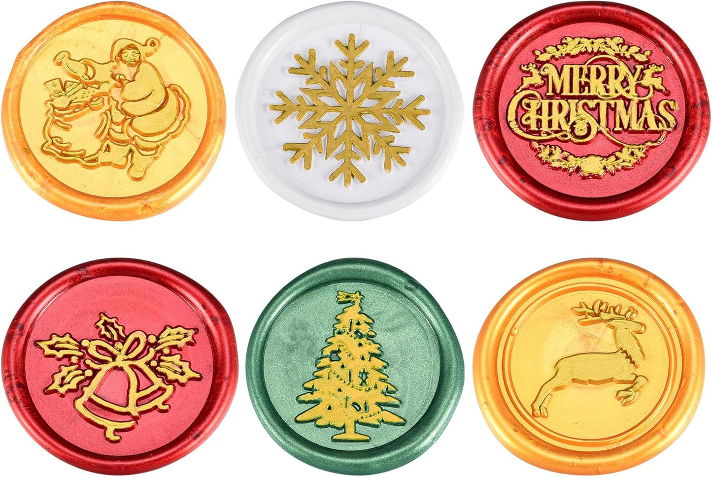Yoption 6 Pcs Wax Seal Stamp Set, Vintage Christmas Sealing Wax Stamps Kit, Wooden Handle with Brass Head for Christmas Invitation Gift Cards