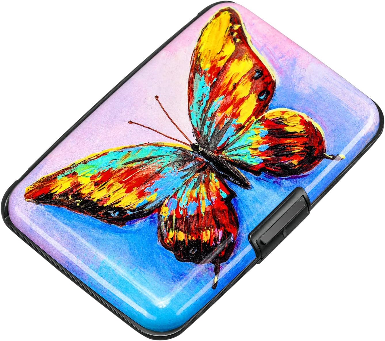 ELFISH RFID Blocking Credit Card Protector Aluminum ID Case Hard Shell Business Card Holders Metal Wallet for Men or Women (One Butterfly)